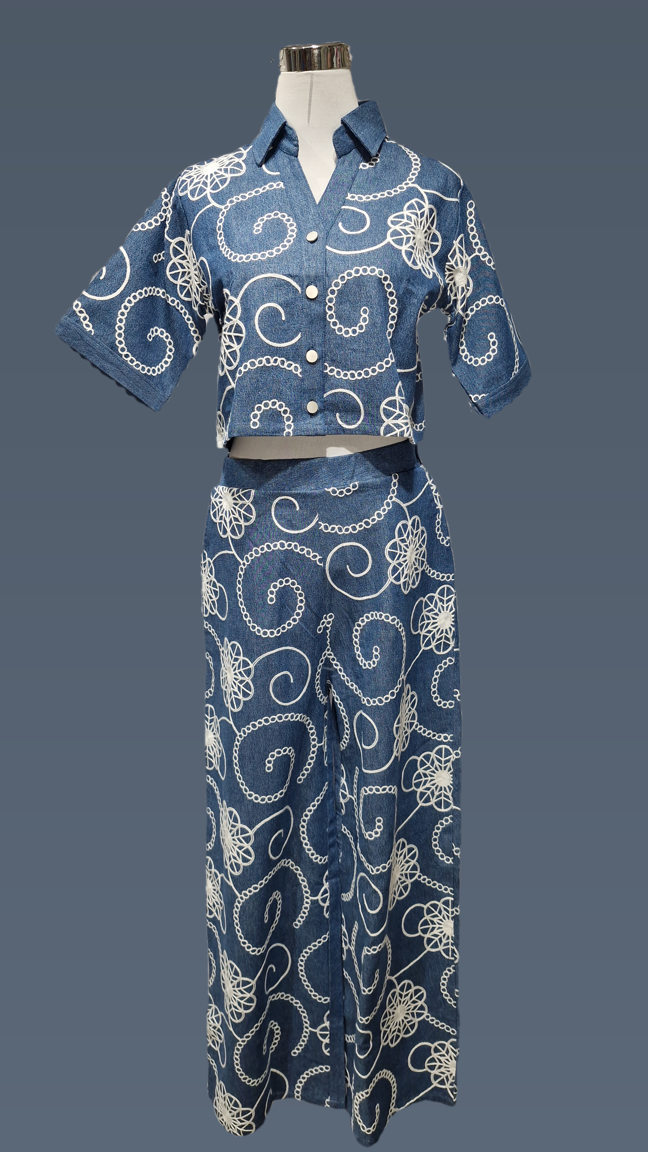 Emb denim co-ord set