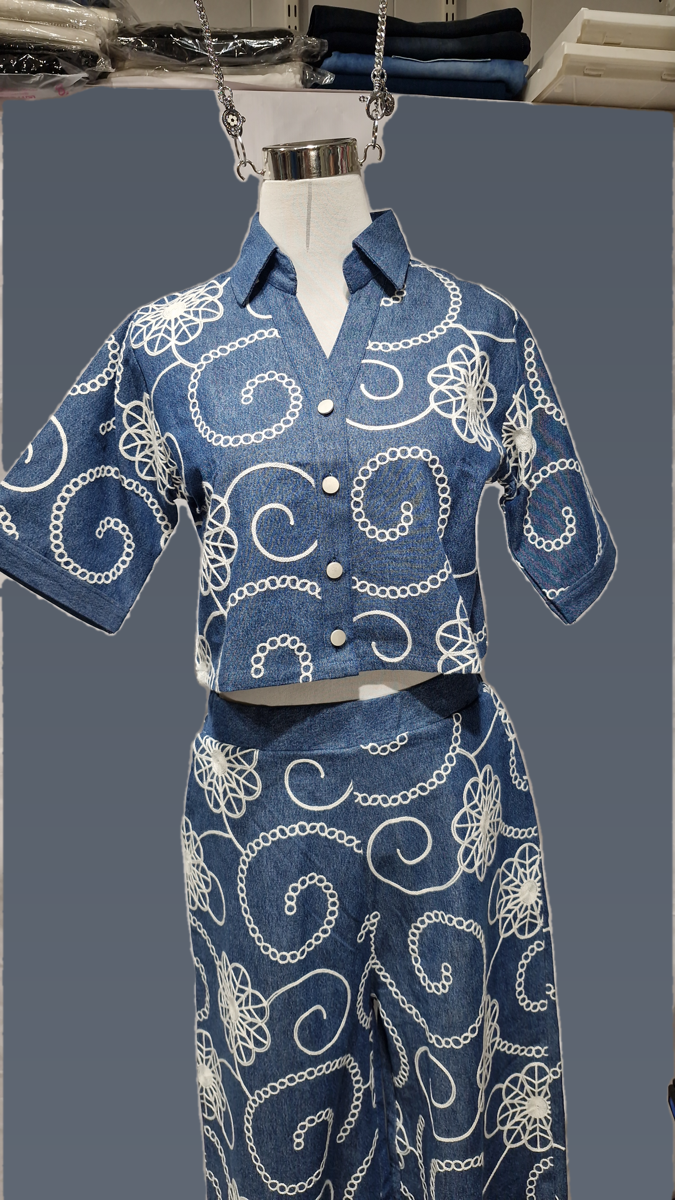 Emb denim co-ord set