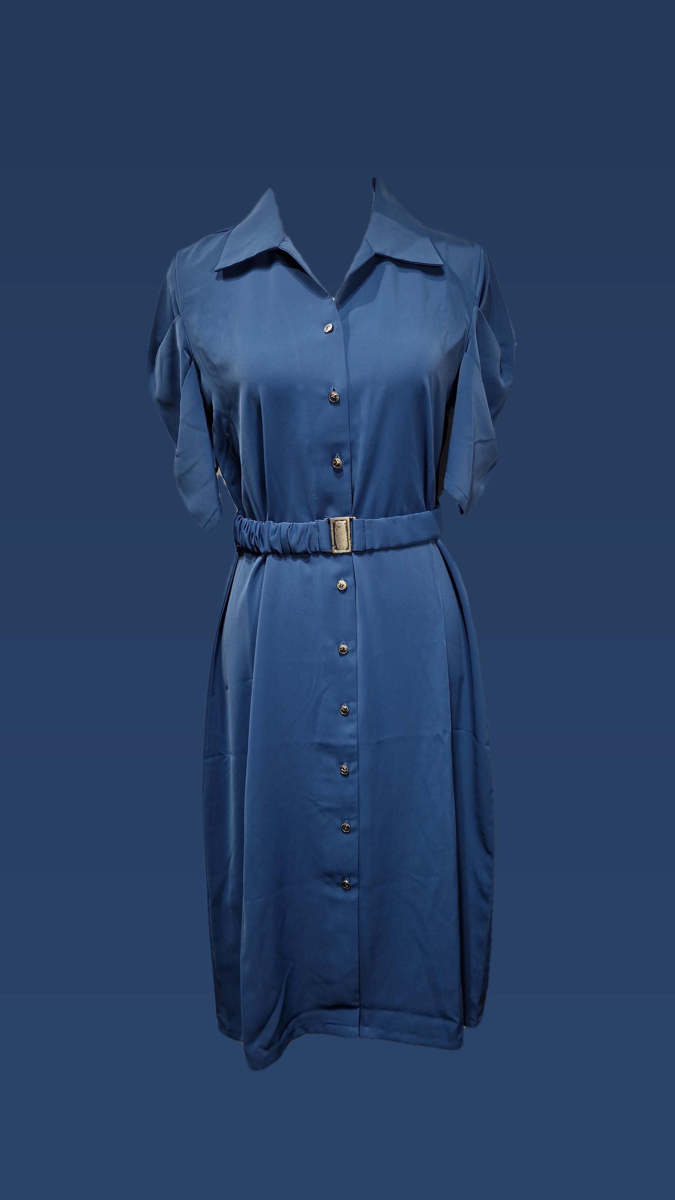 Dress / Dress with belt Collar Solid