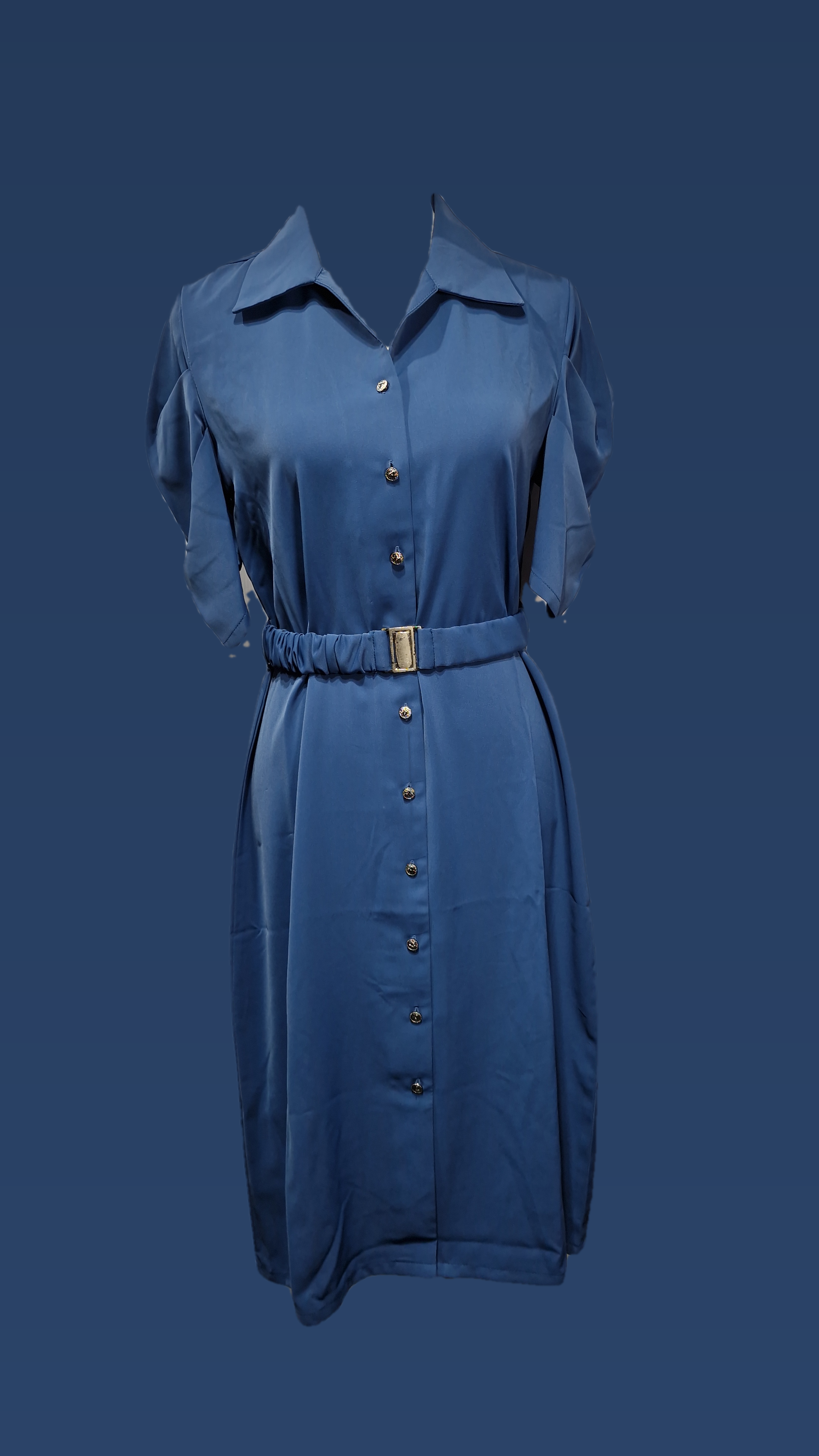 Dress / Dress with belt Collar Solid