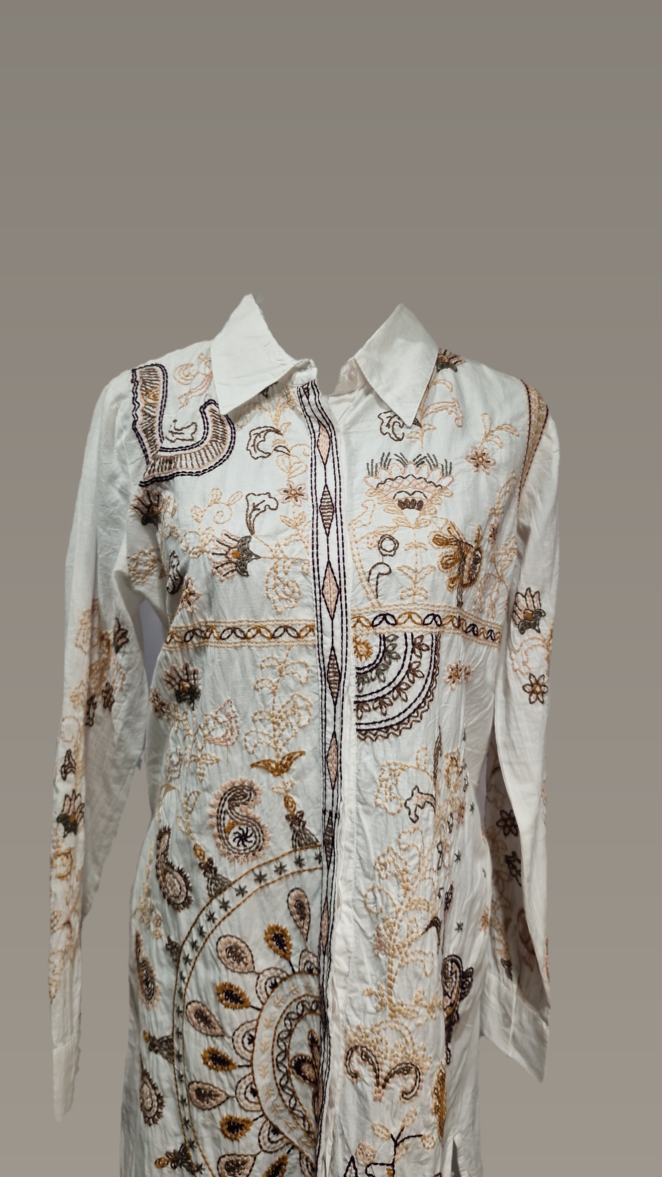 Emb Cotton Dress collar Dress