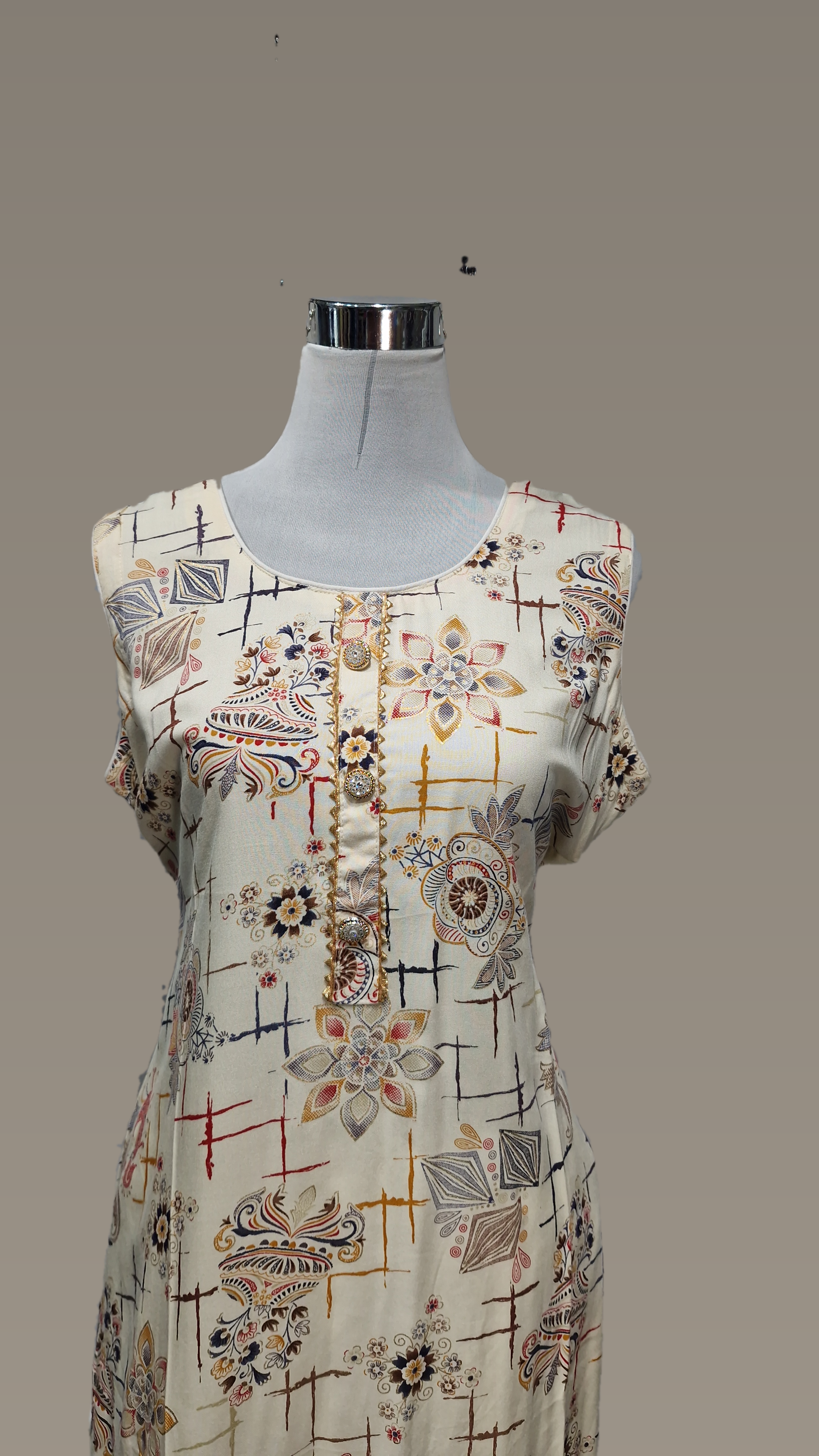 1200 RN Foil work Print Black and Cream Suit