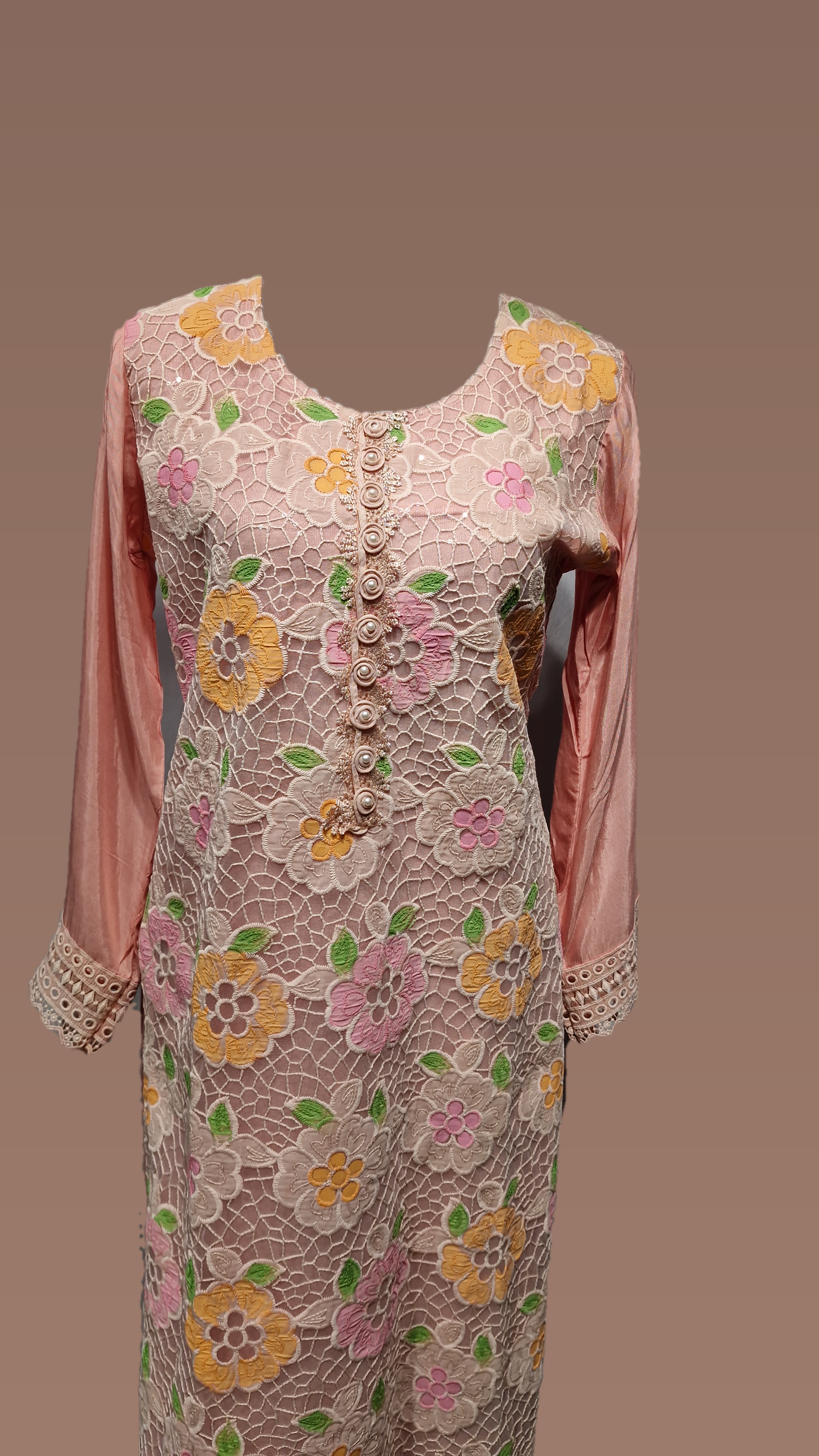 3PCS Hand Painted Georgette AB Suit Pink