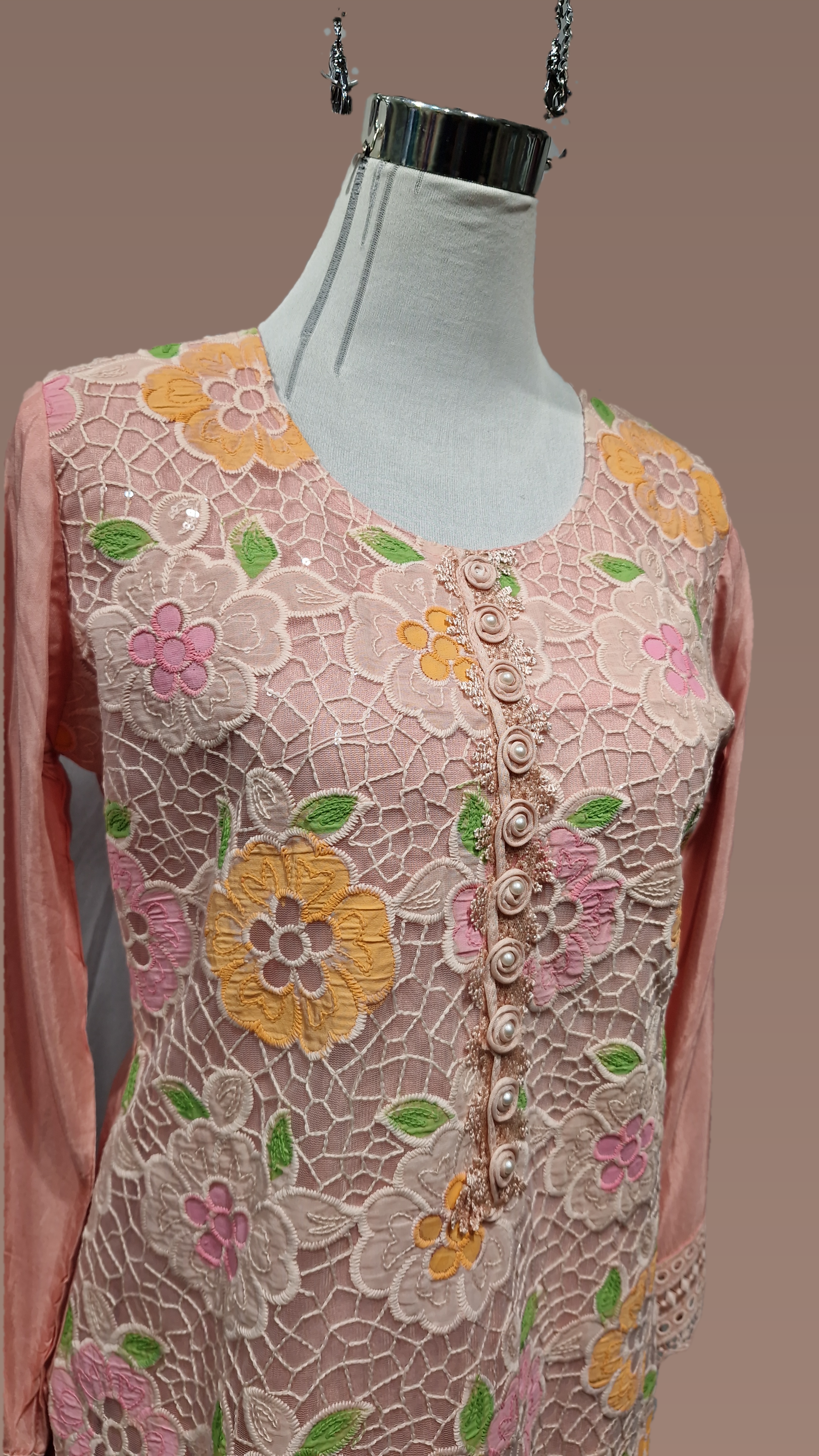 3PCS Hand Painted Georgette AB Suit Pink