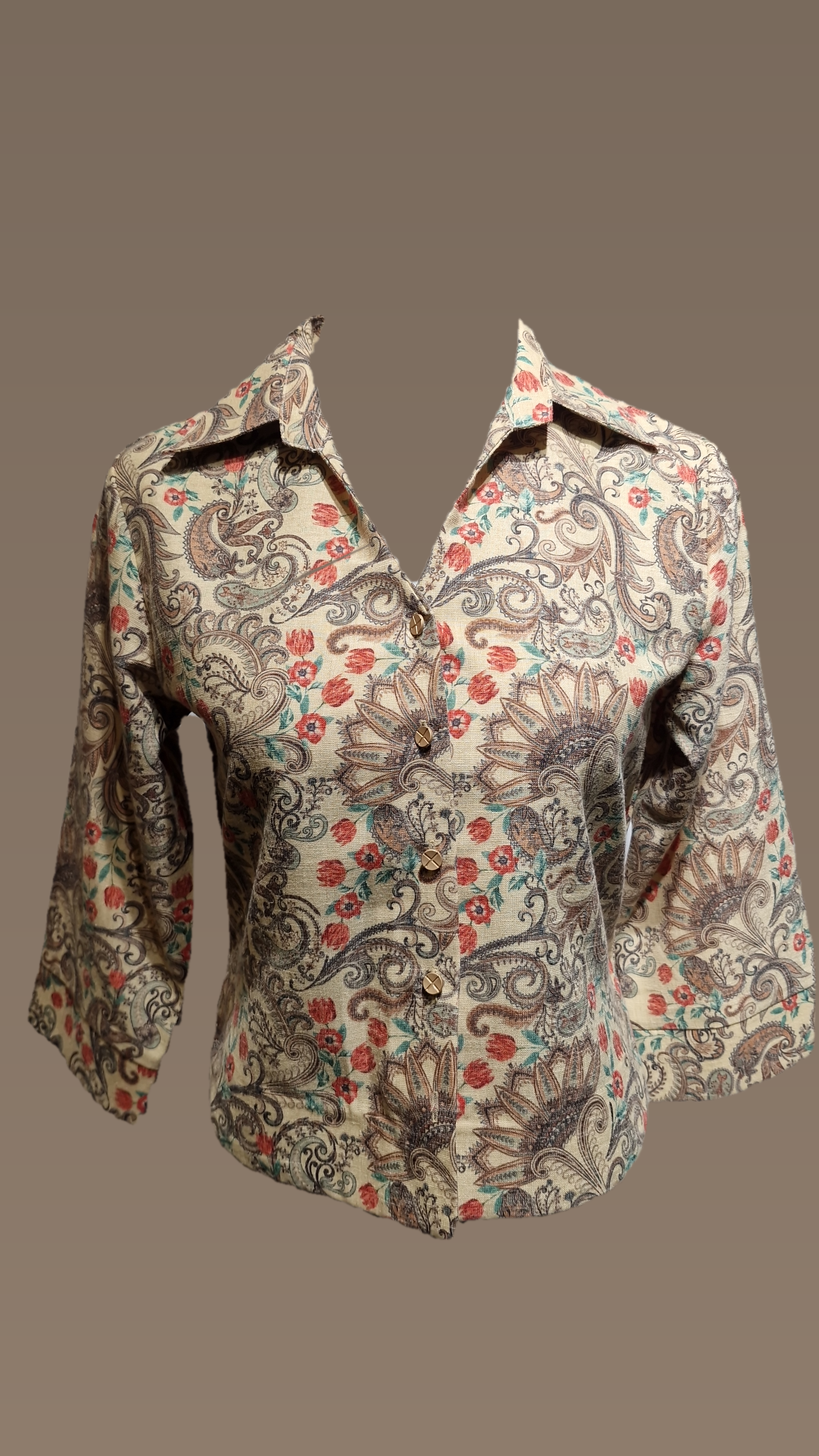 Printed FO Collar Top Crop Top