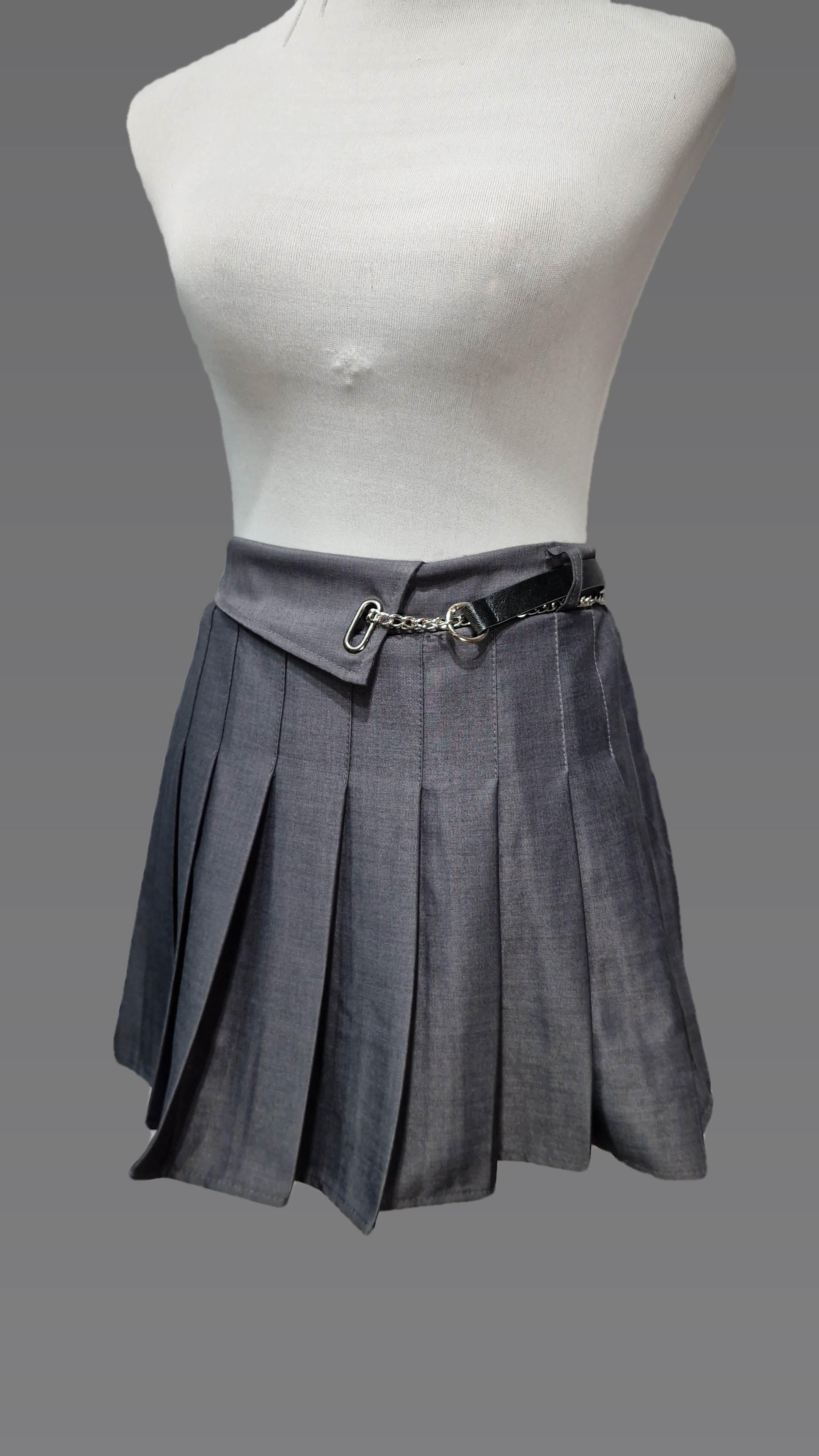 Heavy Pleated Mini Skirt with Belt