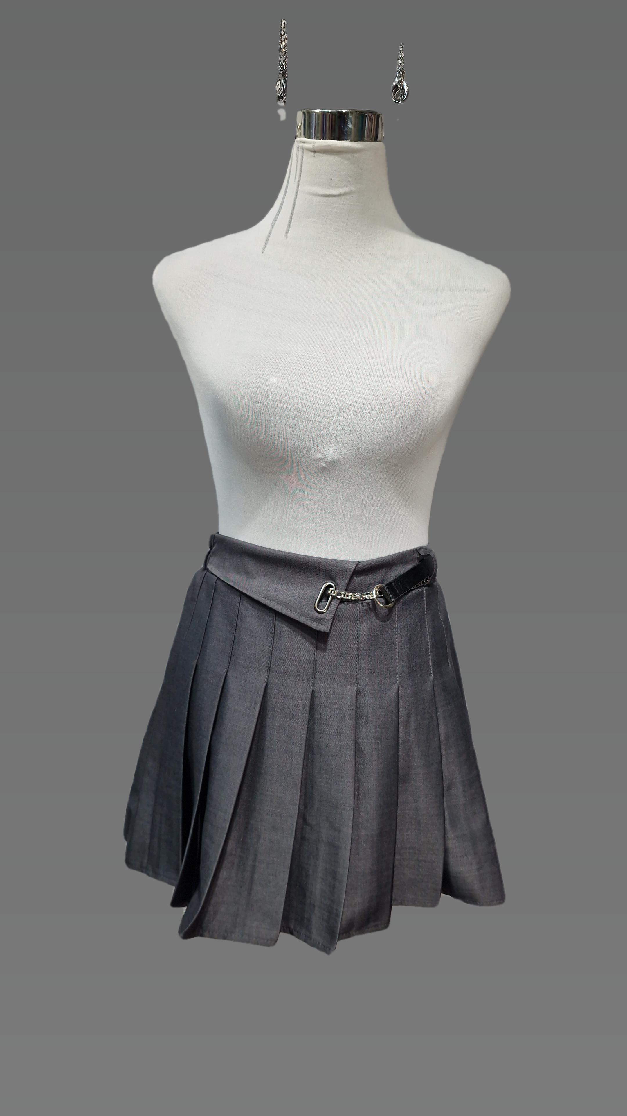 Heavy Pleated Mini Skirt with Belt
