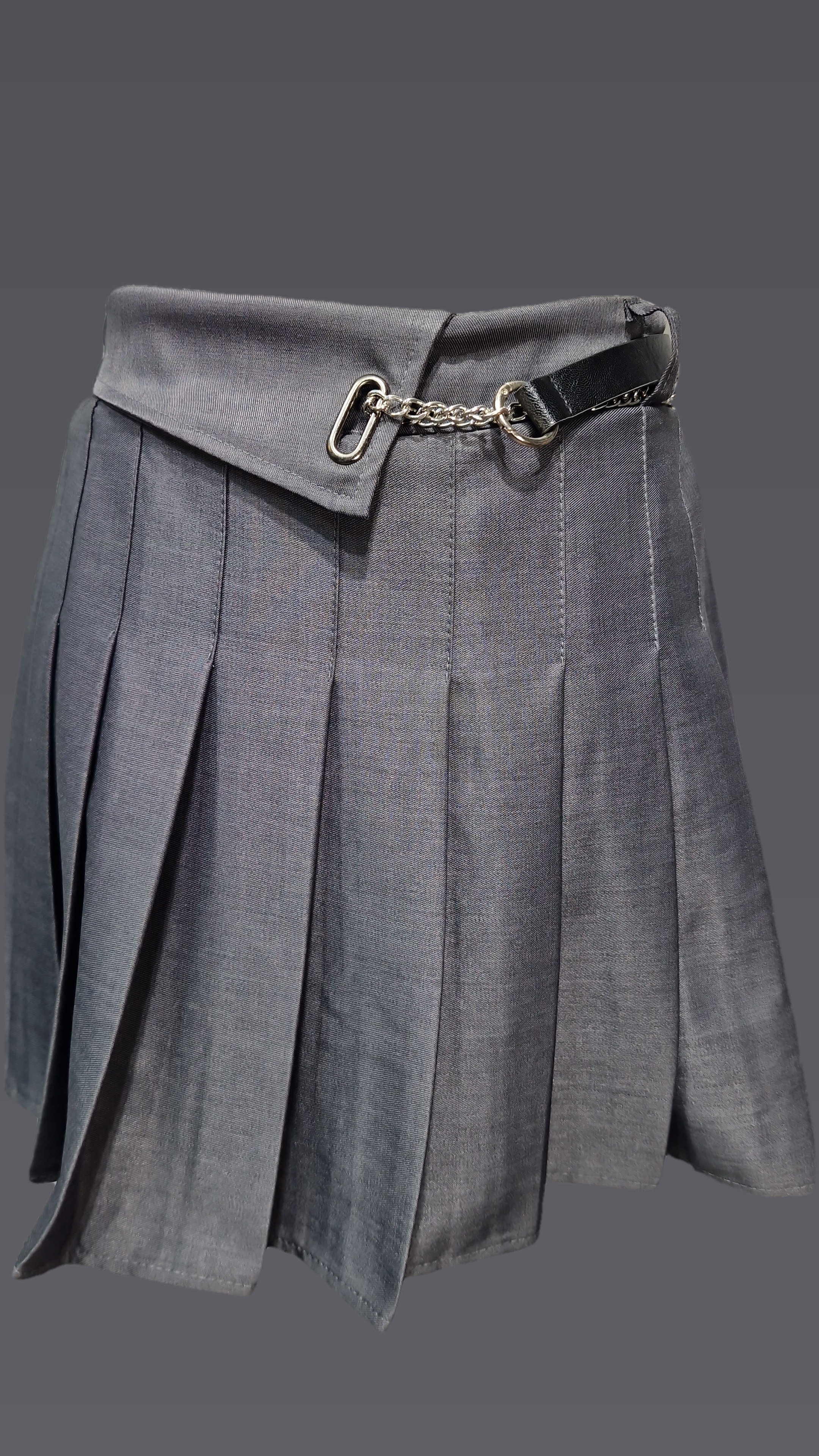 Heavy Pleated Mini Skirt with Belt