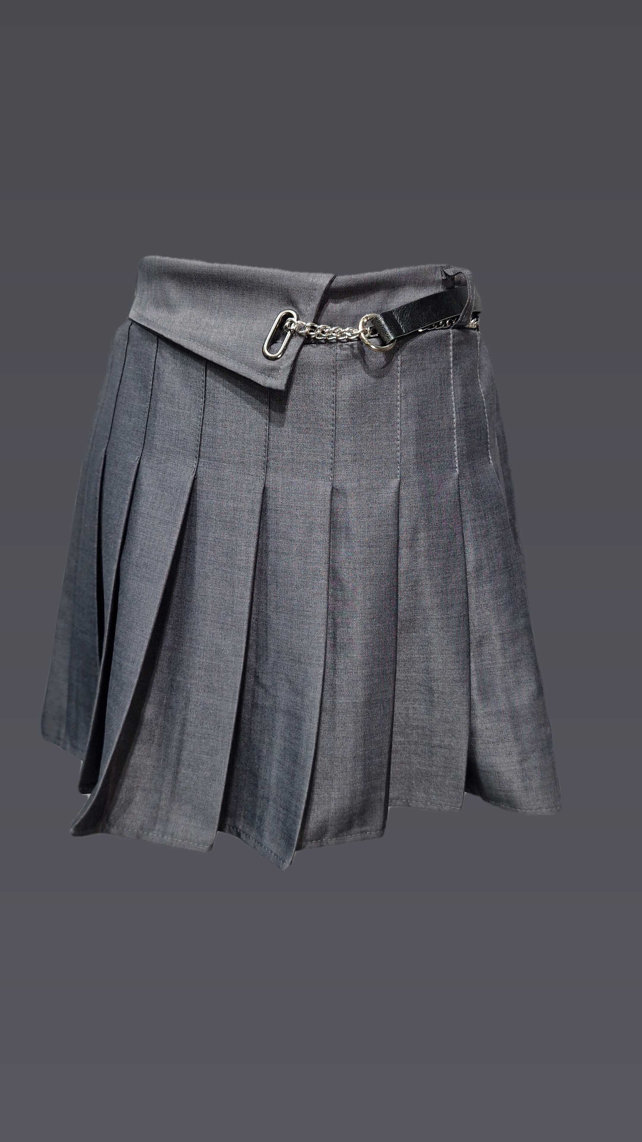Heavy Pleated Mini Skirt with Belt