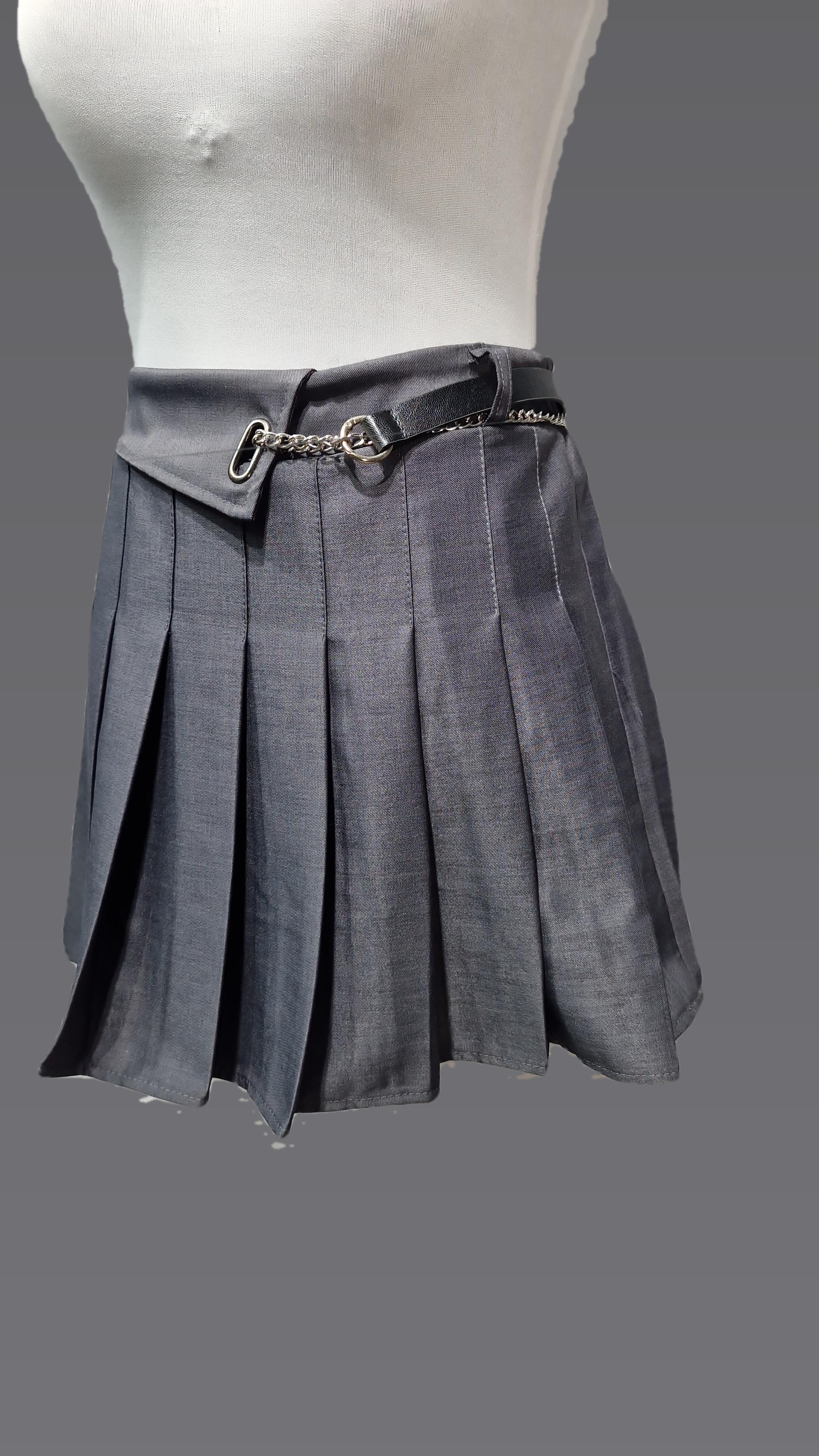 Heavy Pleated Mini Skirt with Belt