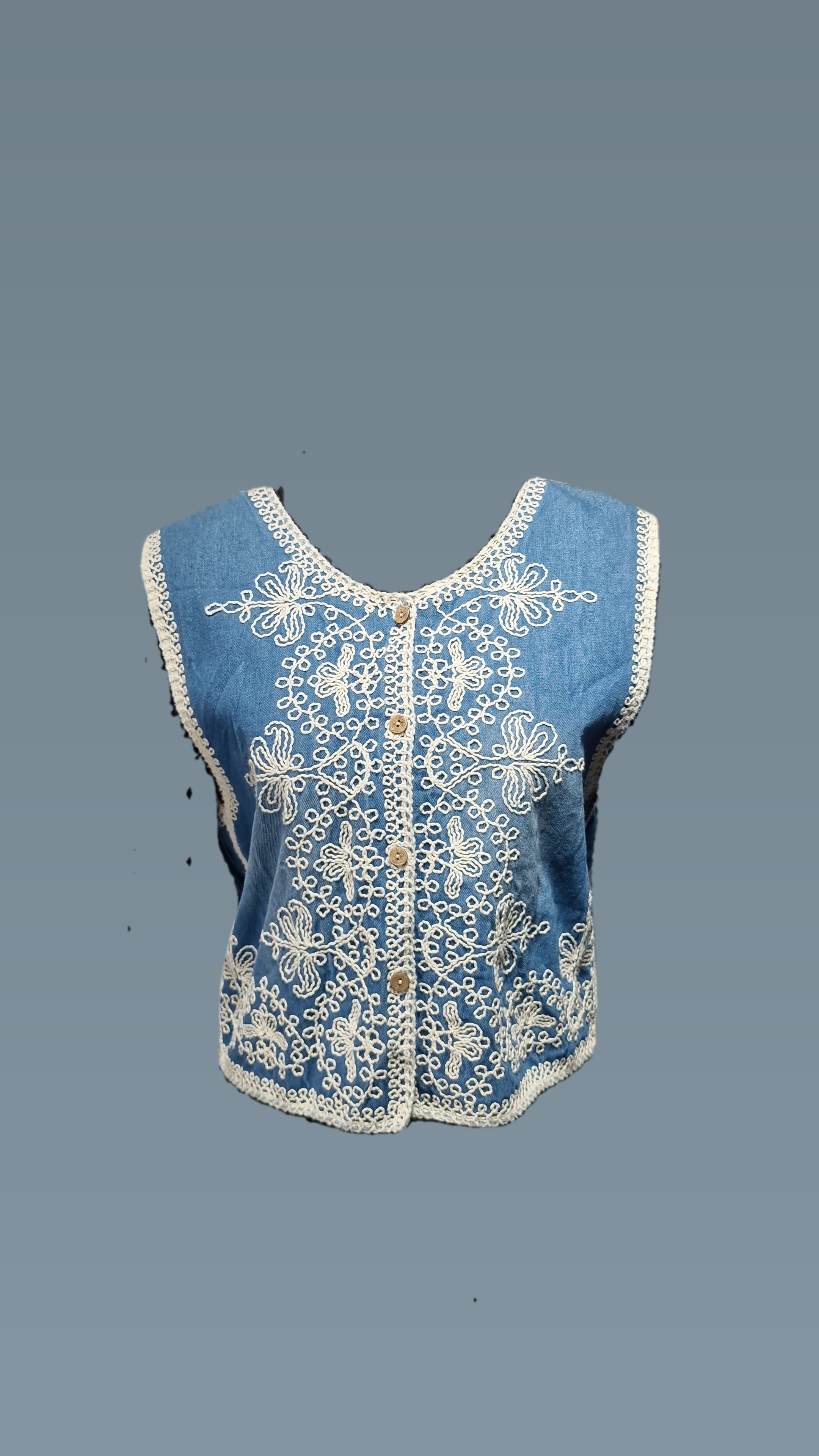Embroided denim Vest with Shirt