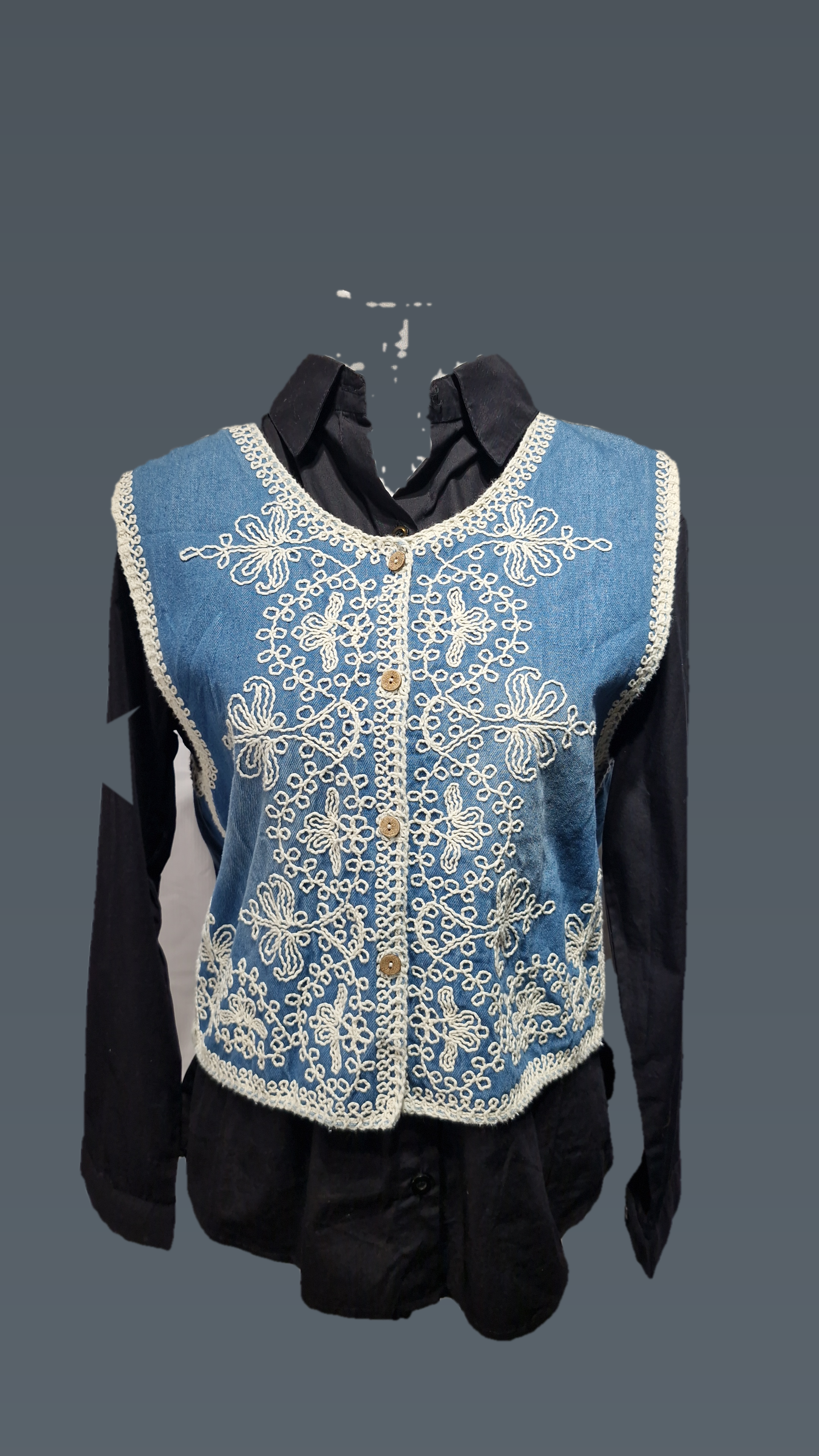 Embroided denim Vest with Shirt