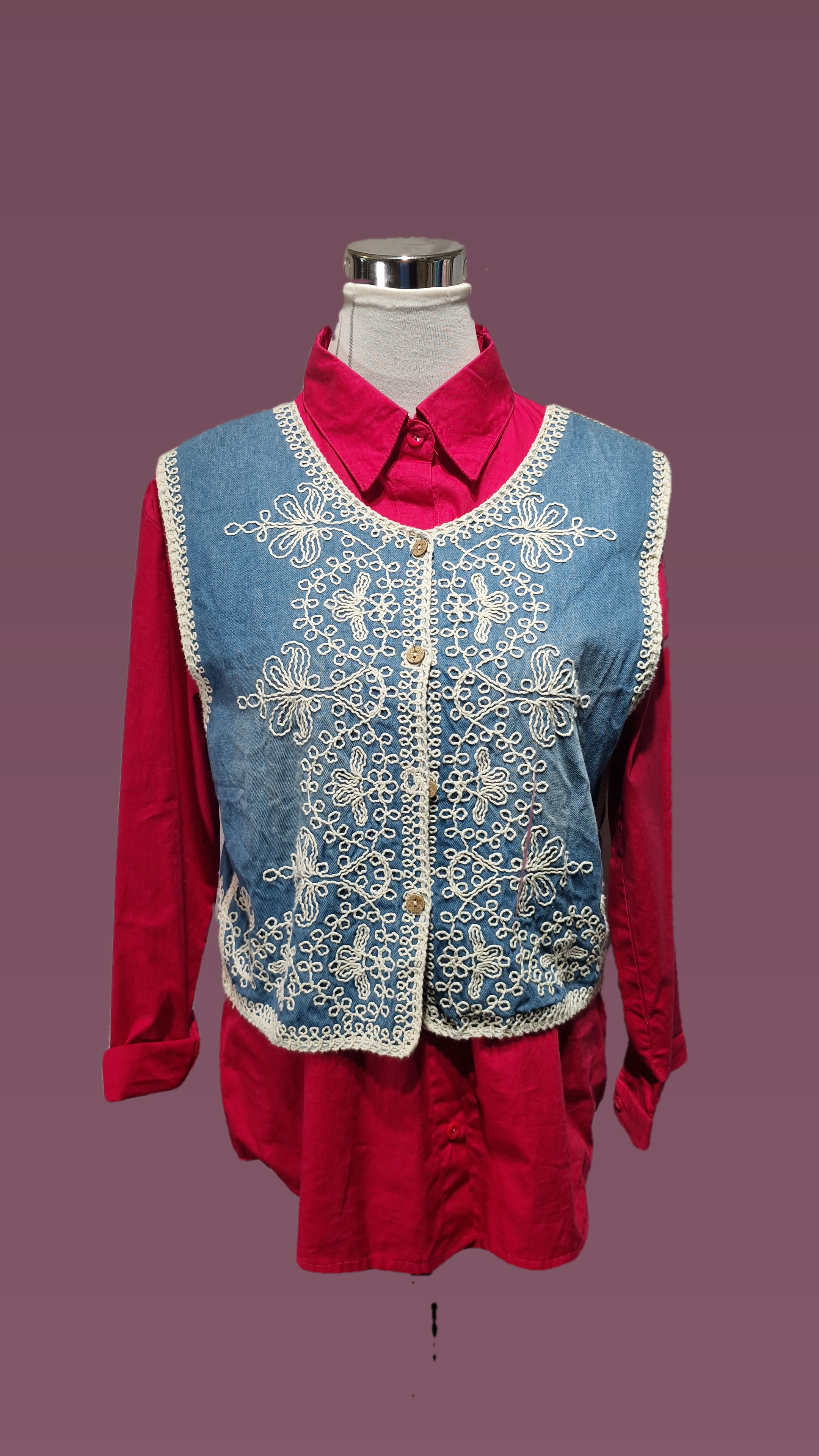 Embroided denim Vest with Shirt