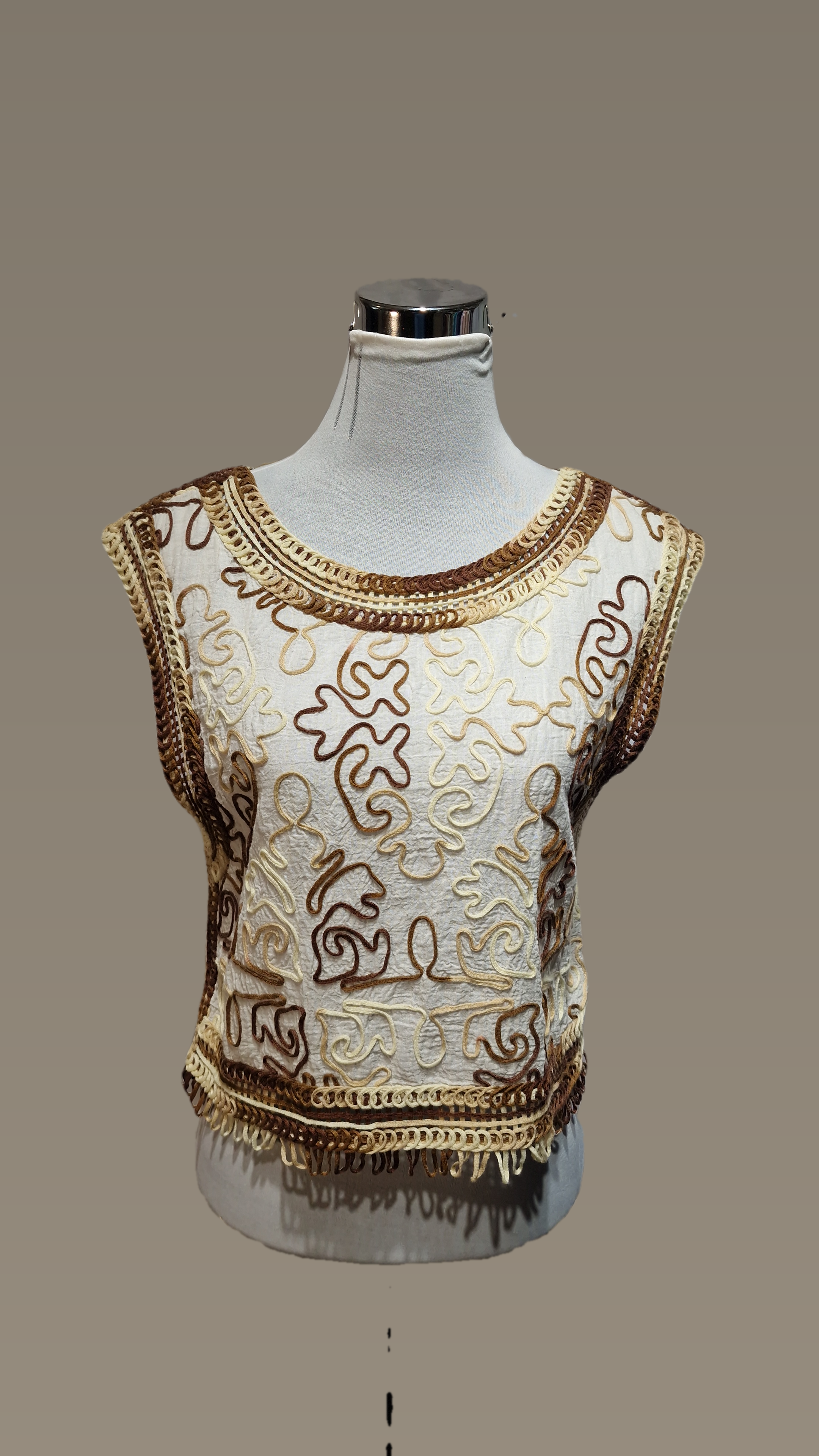 TopEMB Brown Cotton Sleeveless Top