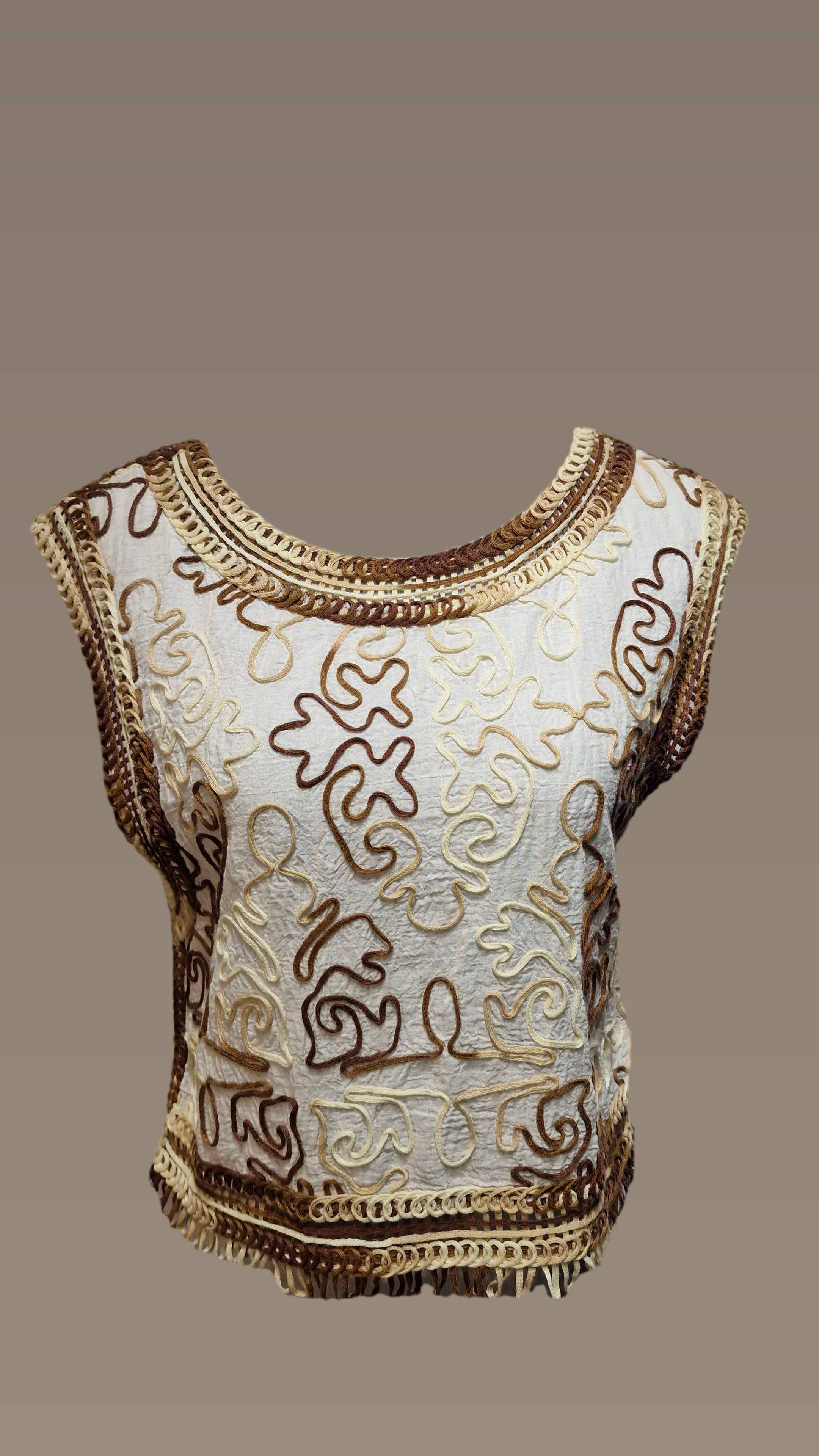 TopEMB Brown Cotton Sleeveless Top