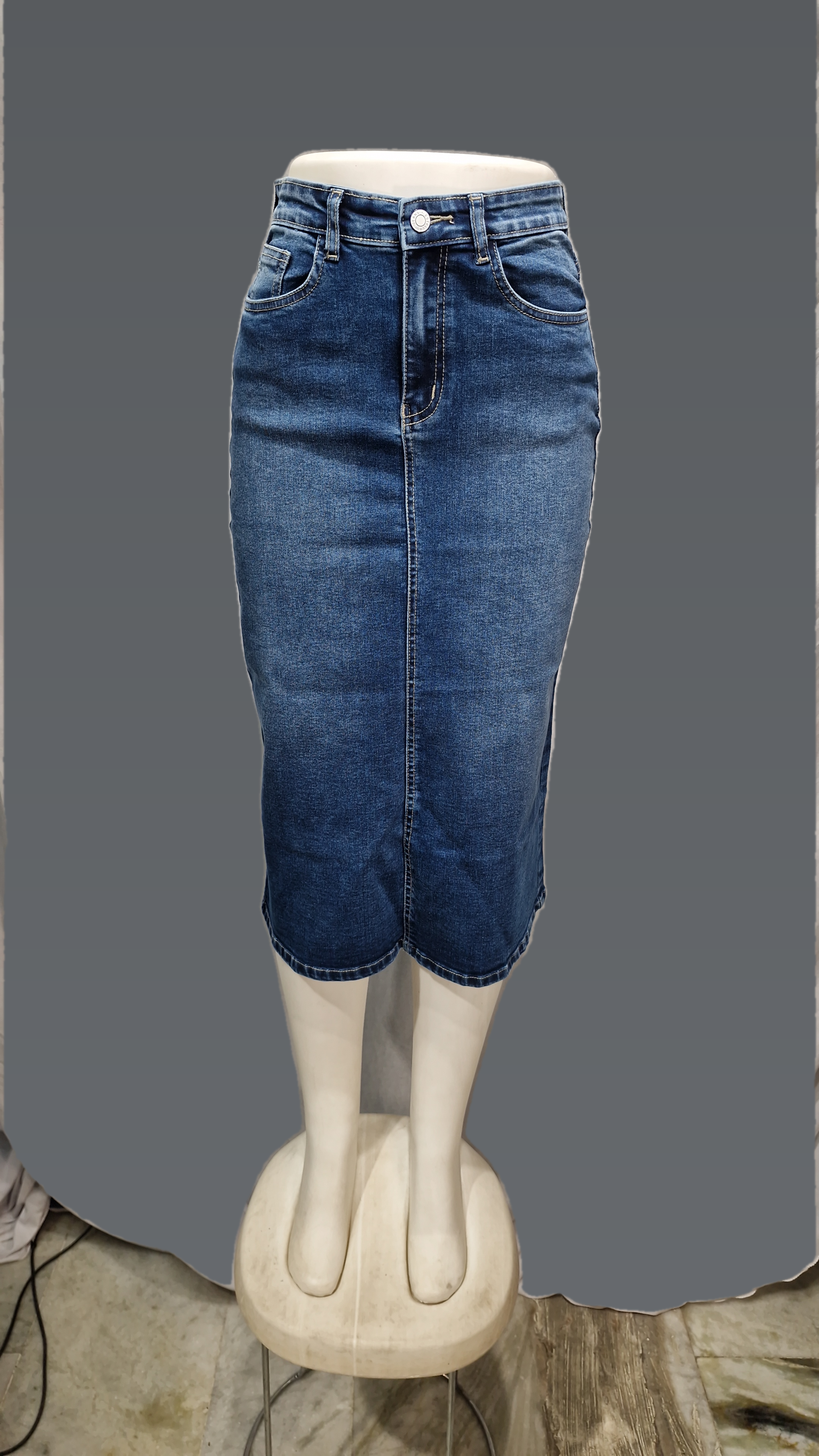 Denim back Cut Mid Ankle Skirt