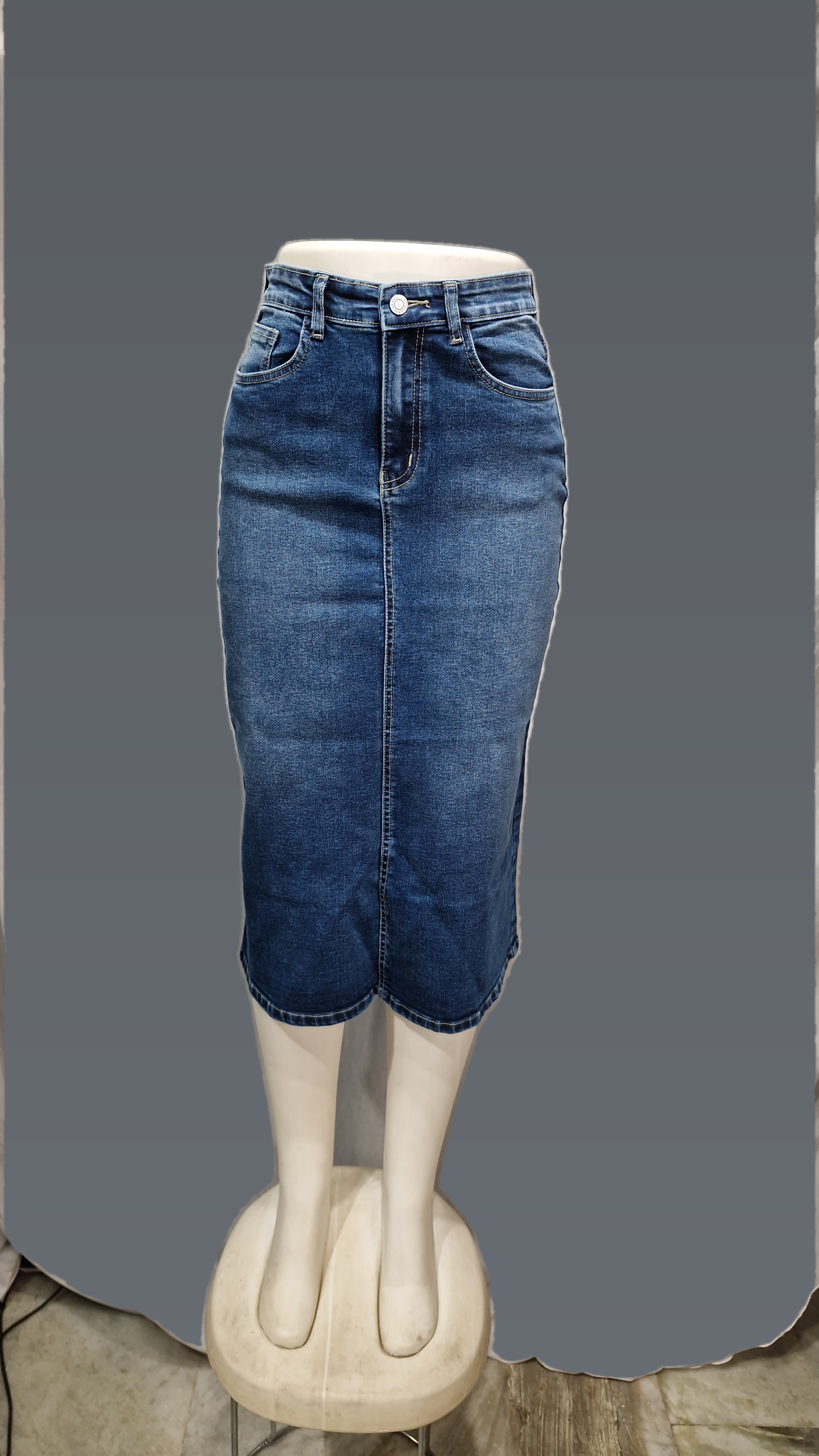 Denim back Cut Mid Ankle Skirt