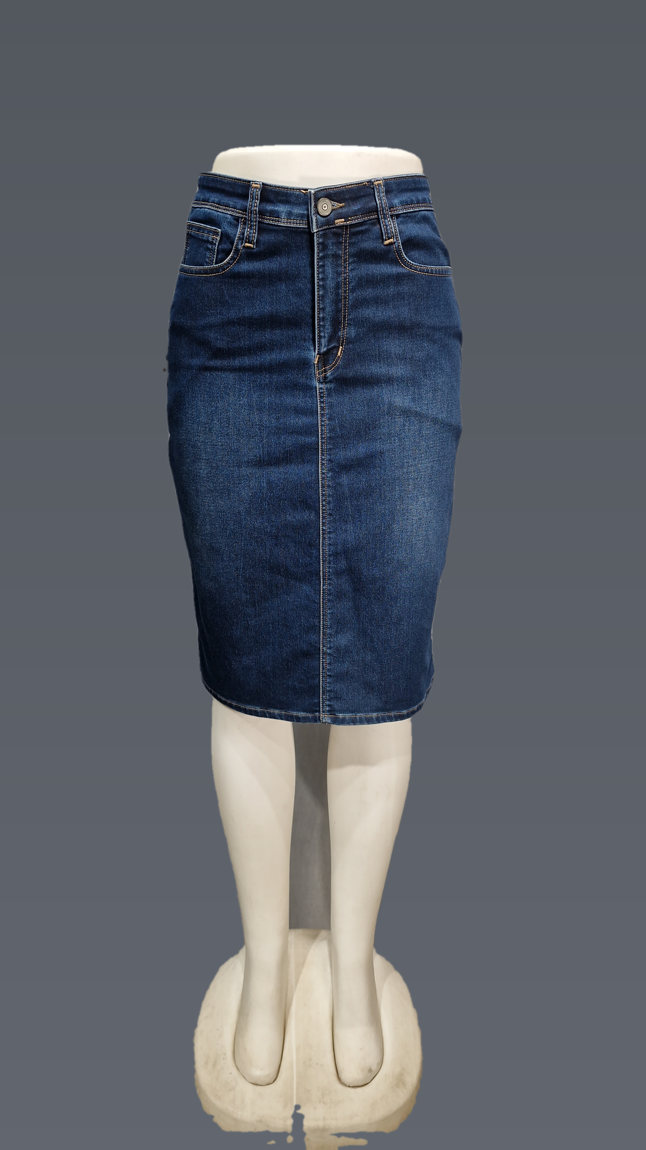Denim Knee Length Back Cut Skirt