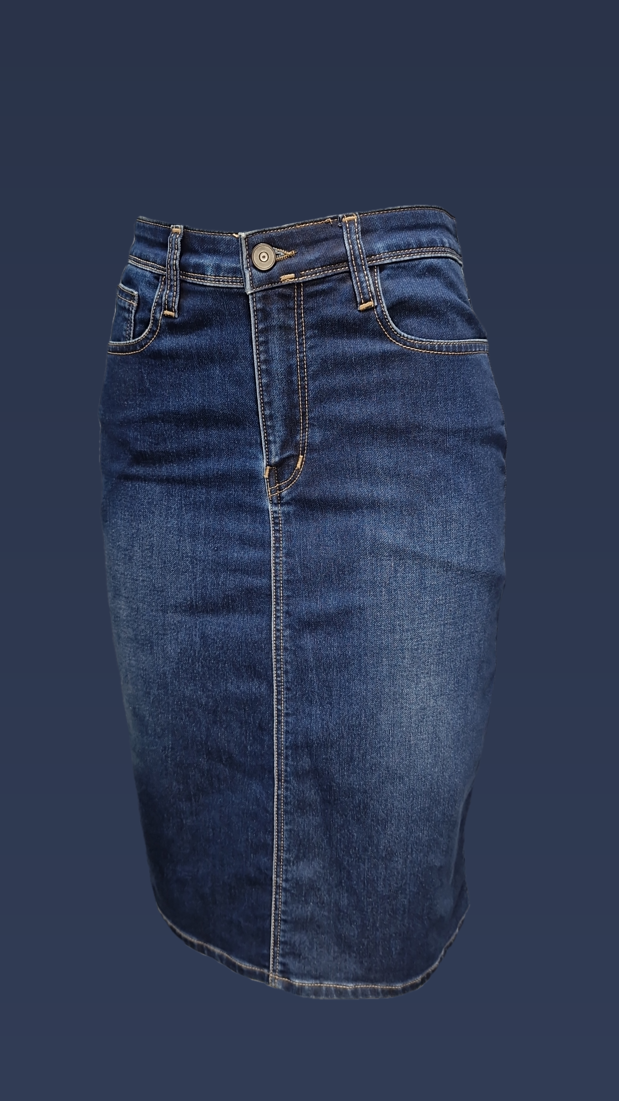 Denim Knee Length Back Cut Skirt