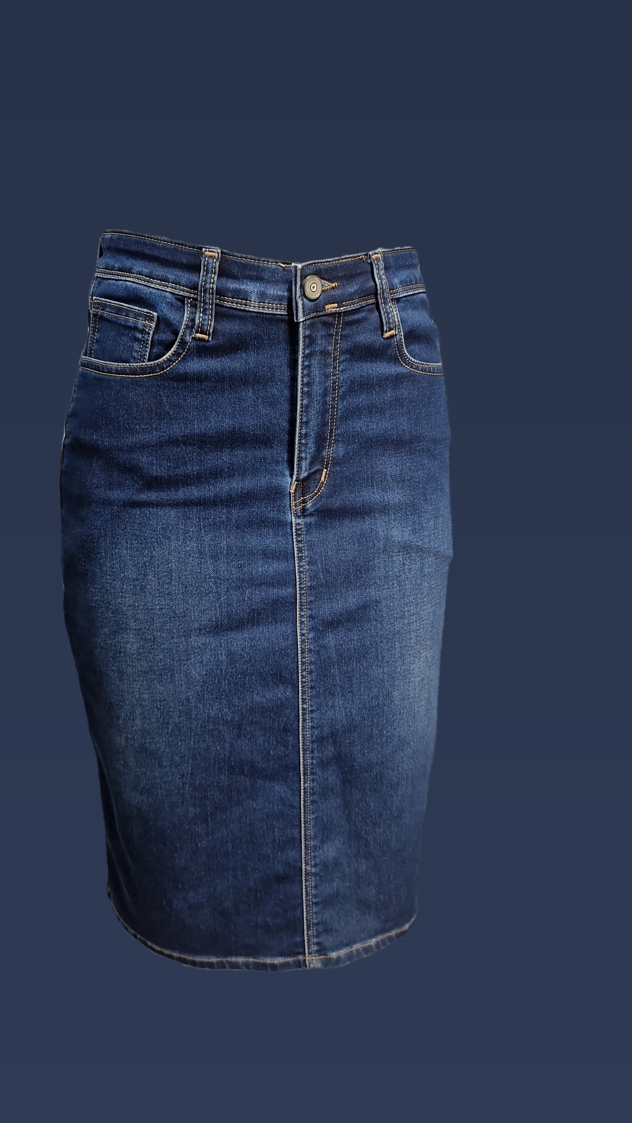 Denim Knee Length Back Cut Skirt