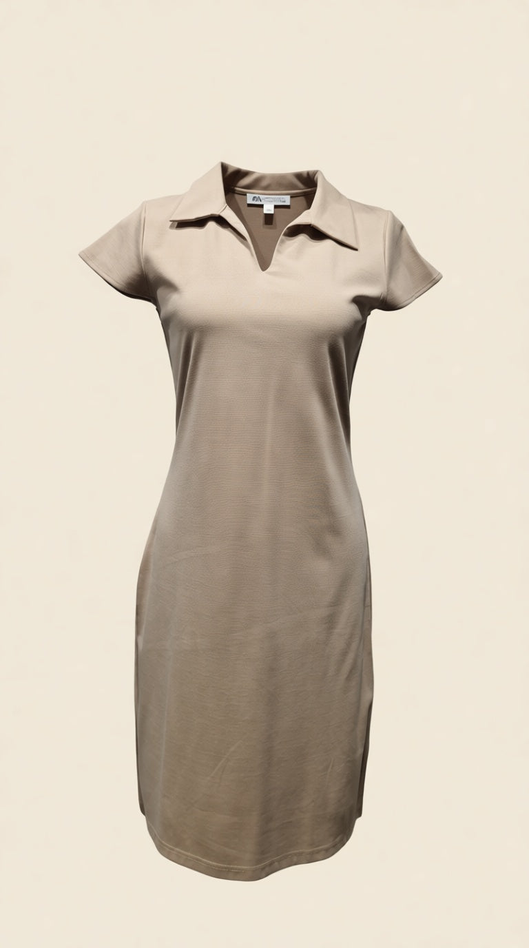 Beige Body cone Collar Solid color midi dress