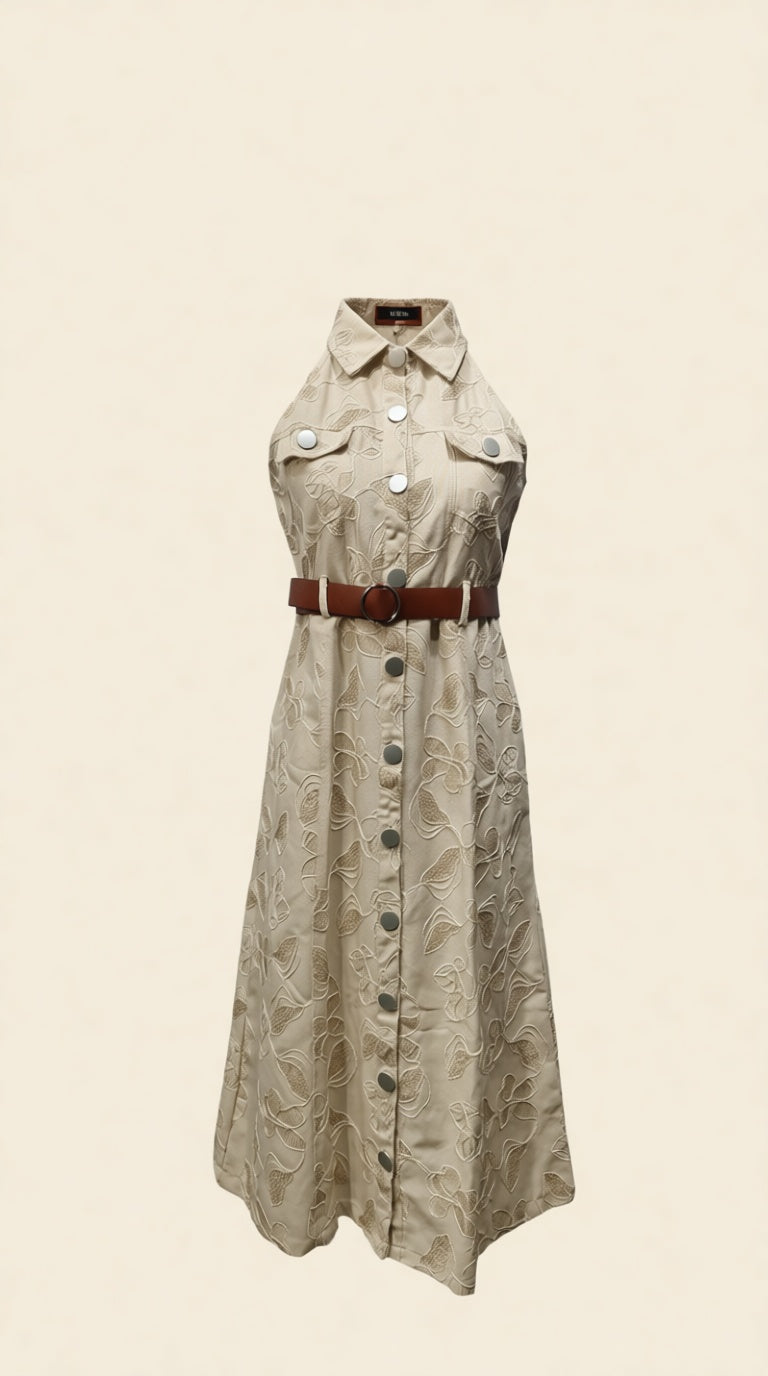 Denim EMB SL FO Long Dress denim