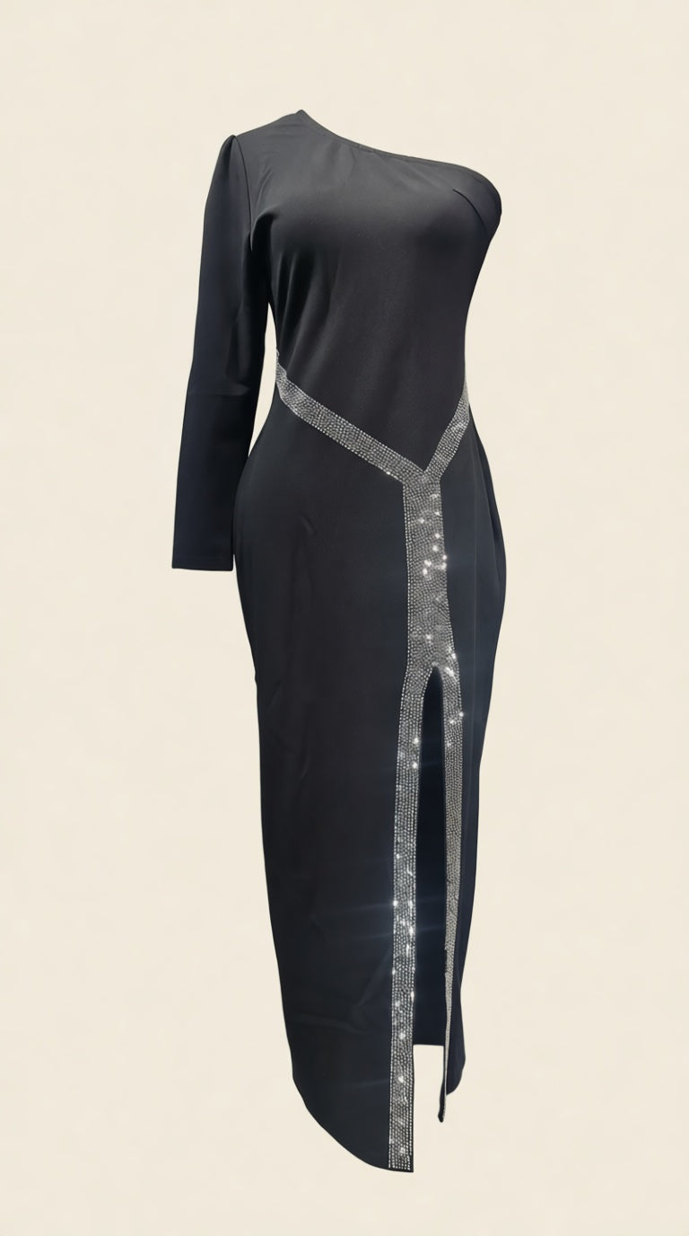 foffset sholder long dress with slit sirvoski DRESS