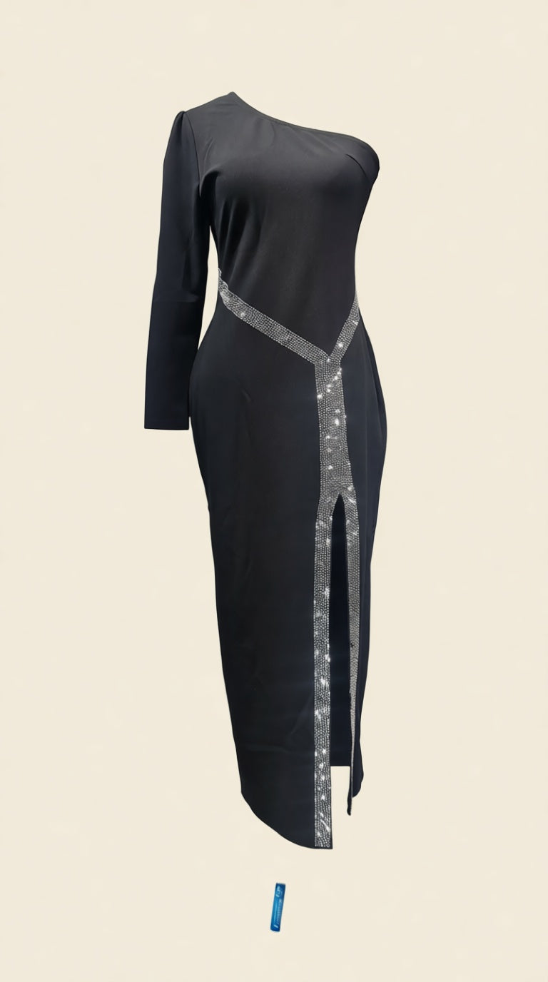 foffset sholder long dress with slit sirvoski DRESS