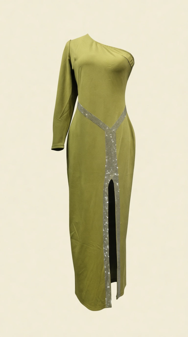foffset sholder long dress with slit sirvoski DRESS