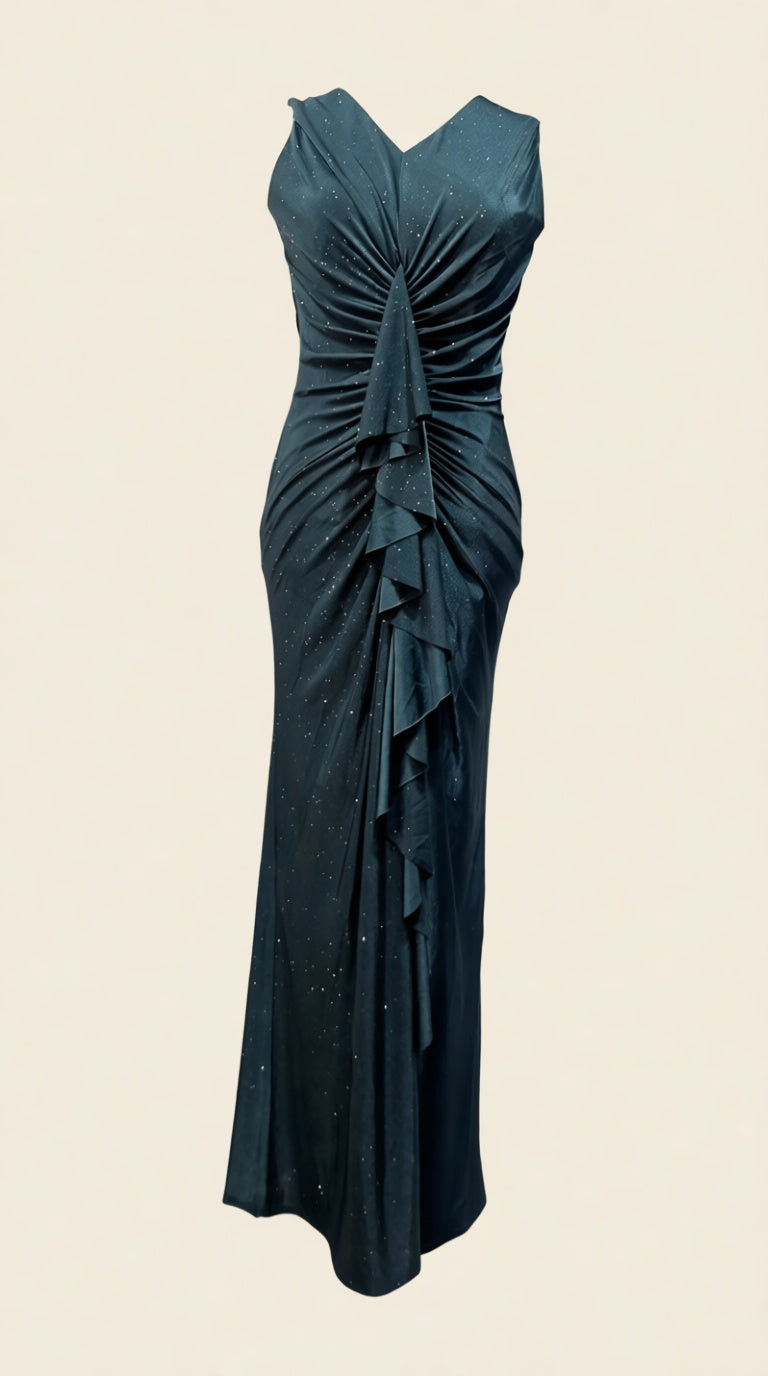 Ruffle Black lycra VN Long dress