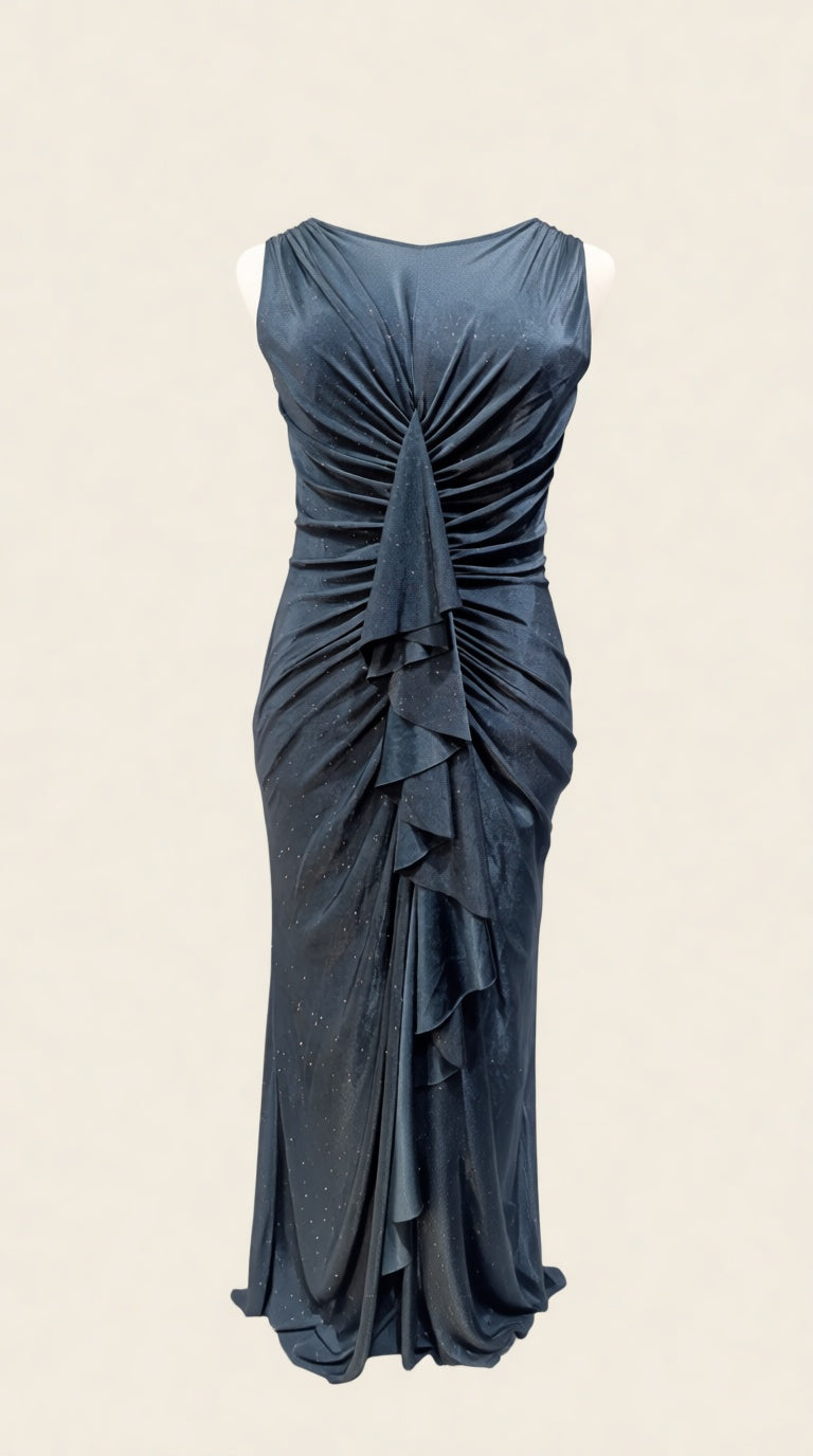 Ruffle Black lycra VN Long dress