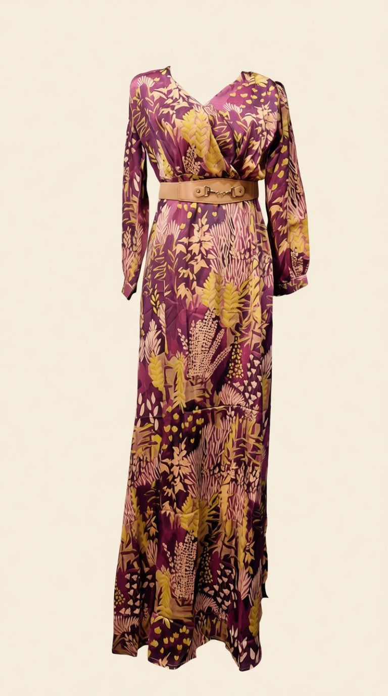 Satin long dress printed DRESS