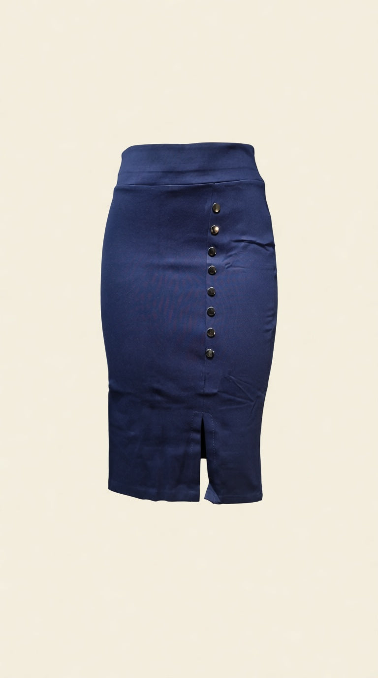 Buttoned Knee length Tensil Skirt
