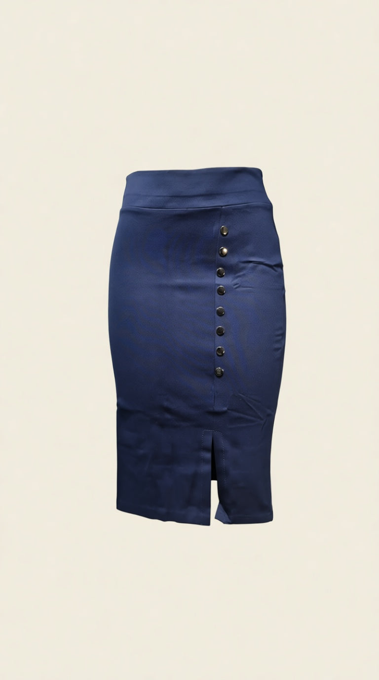 Buttoned Knee length Tensil Skirt