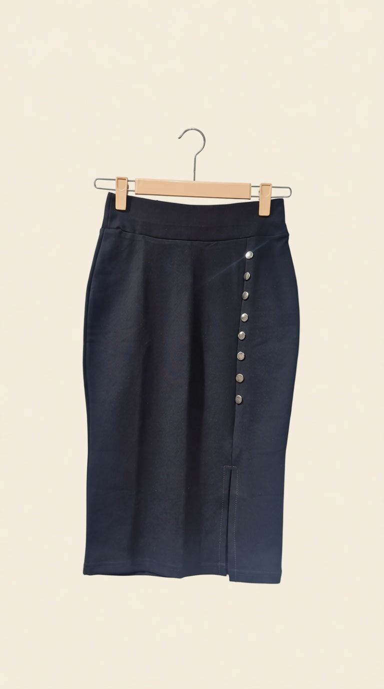 Buttoned Knee length Tensil Skirt