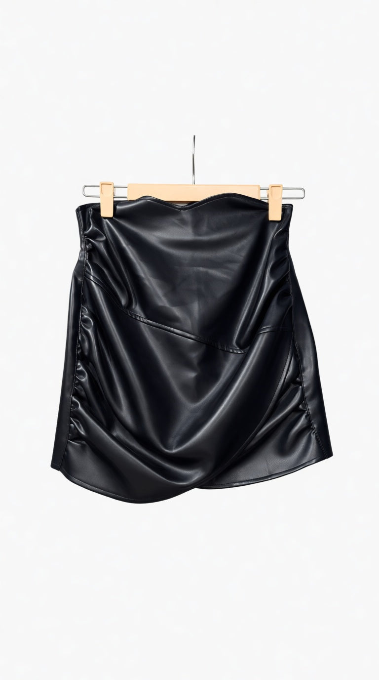 638 Faux Leather Black High waist Suede Skirt