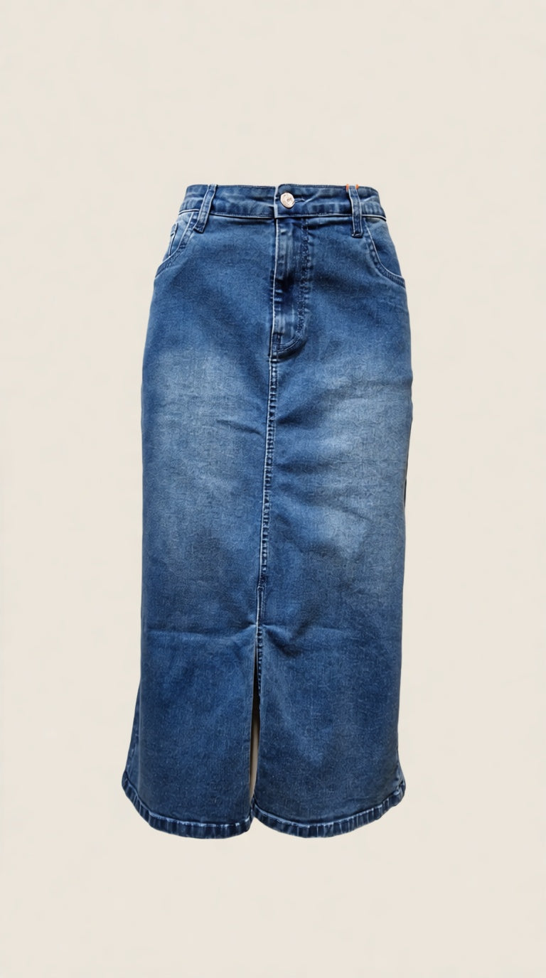 Big Size Calf length Denim Skirt