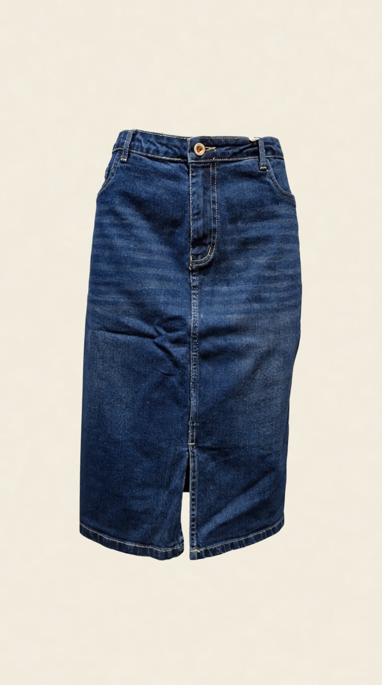 Knee Length denim Skirt Back slit