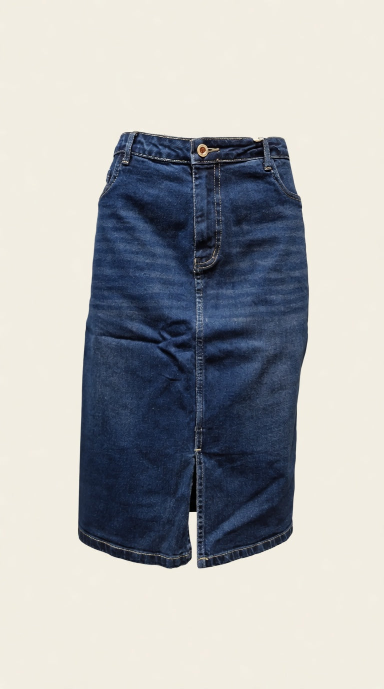 Knee Length denim Skirt Back slit