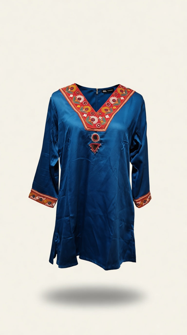 Satin shirt emb kurti