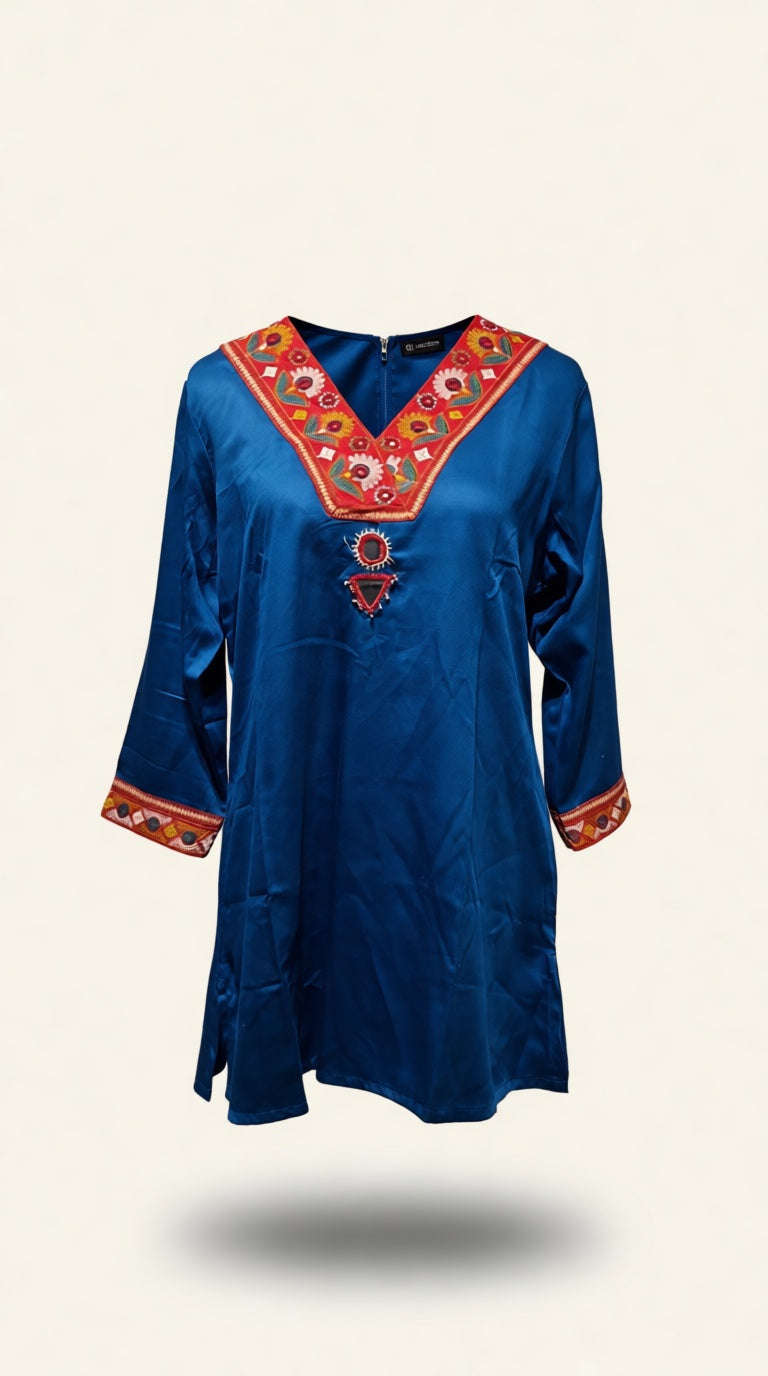 Satin shirt emb kurti