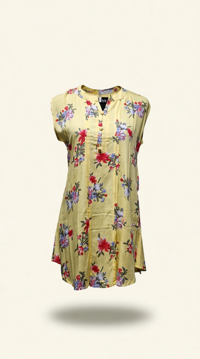printed sleeve less short kurti