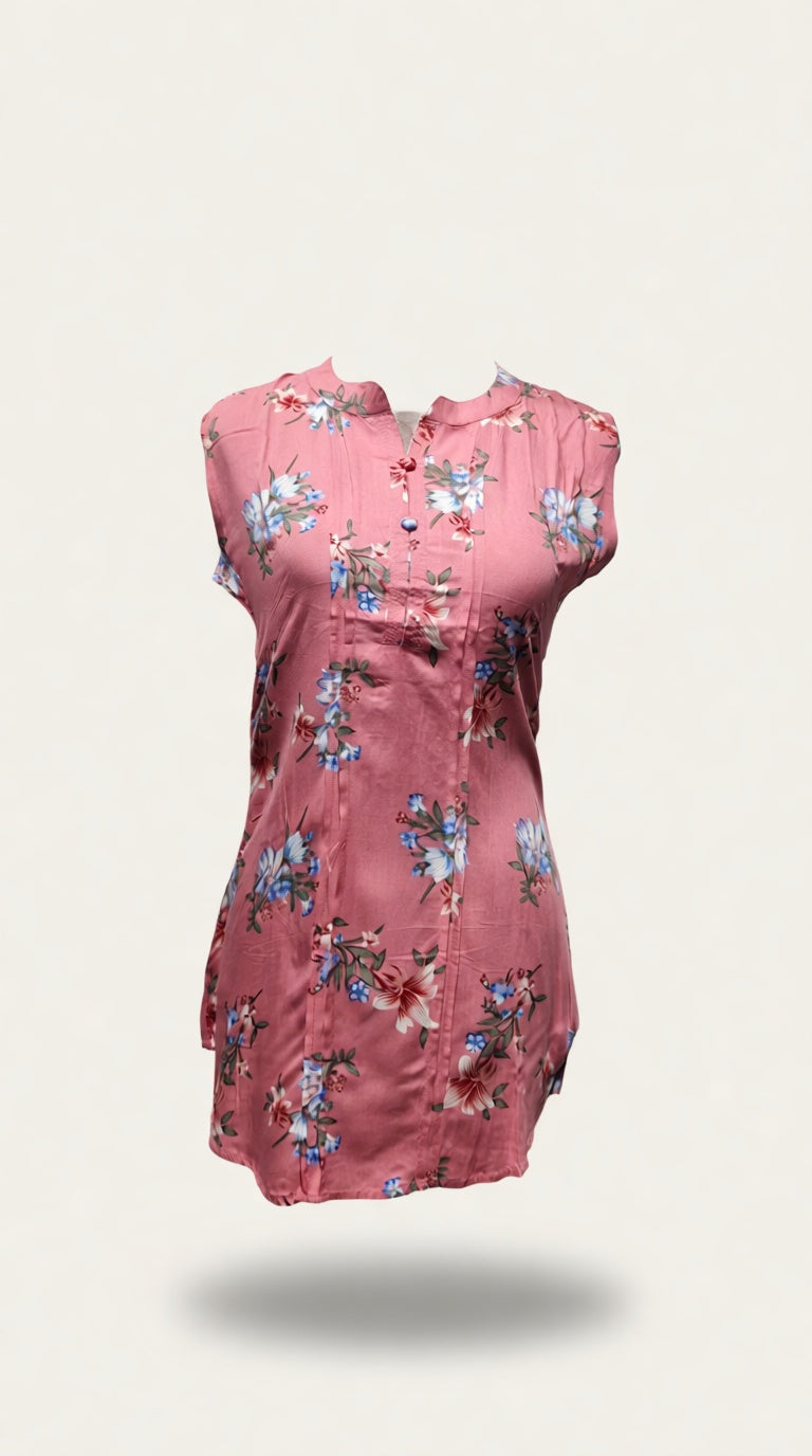 printed sleeve less short kurti