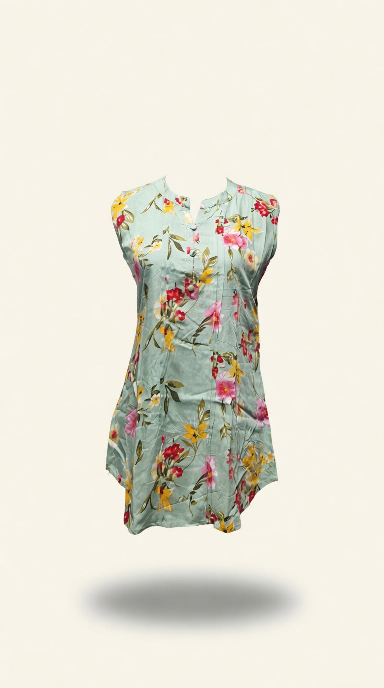 printed sleeve less short kurti