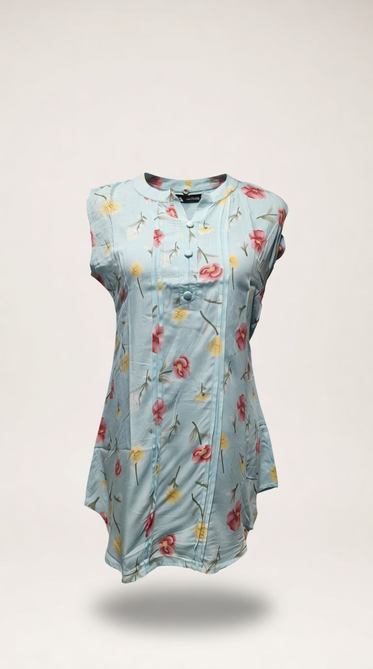 printed sleeve less short kurti