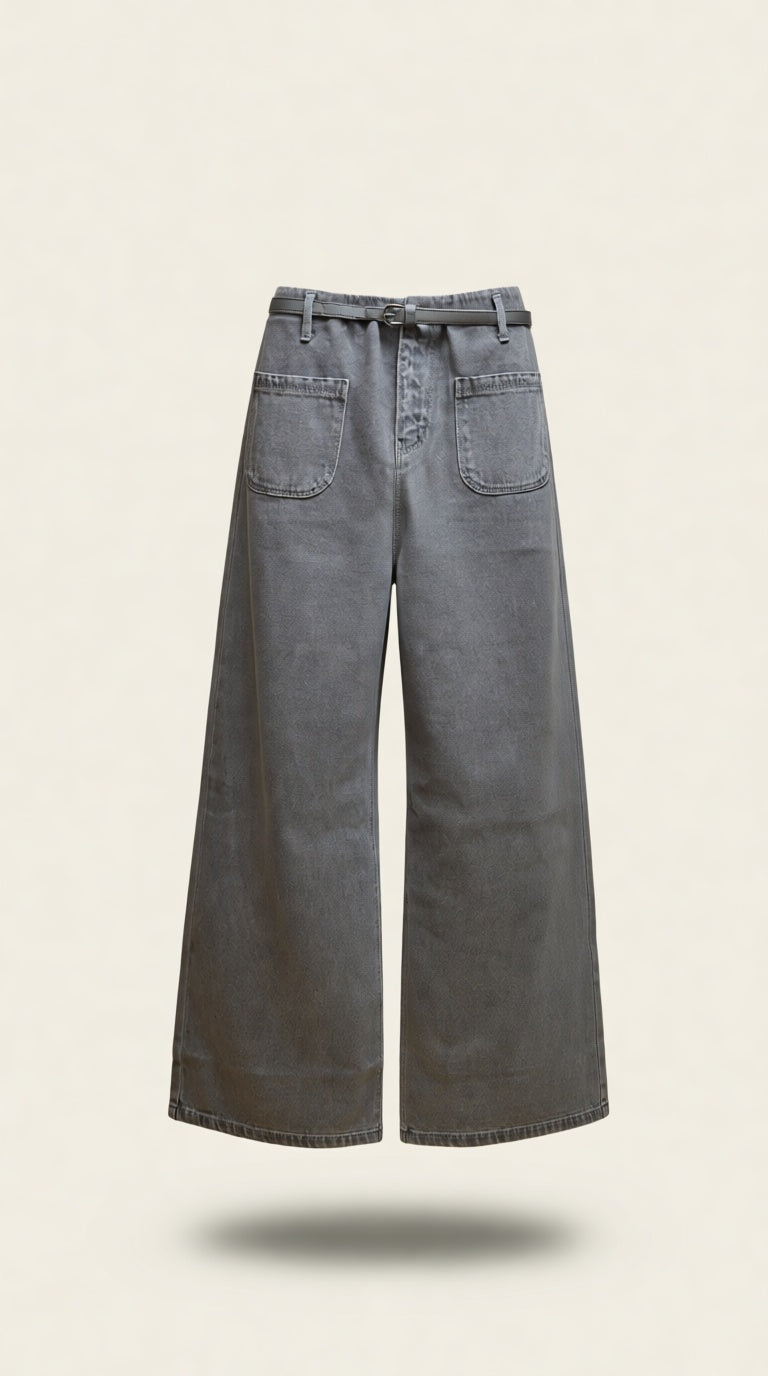 Grey Color Wide Leg jeans