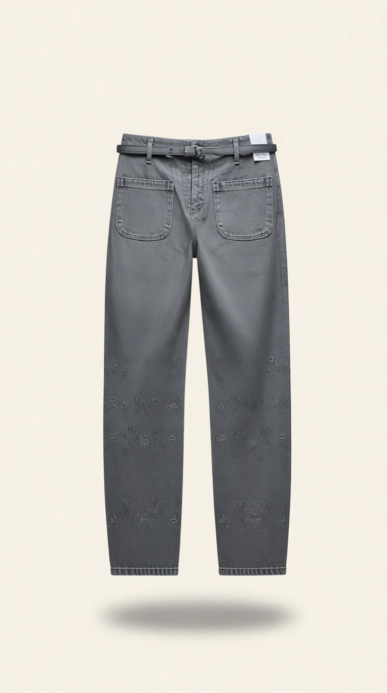 Grey Color Wide Leg jeans