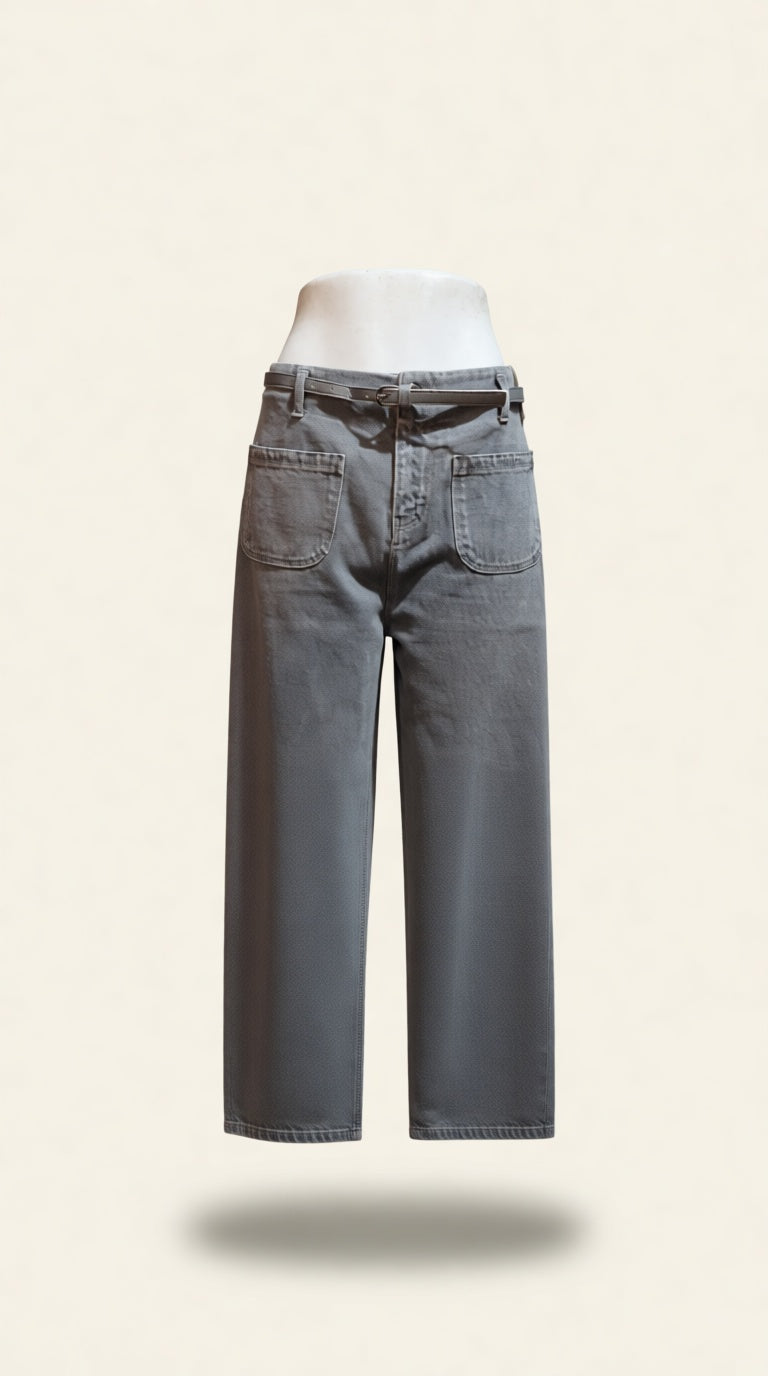 Grey Color Wide Leg jeans
