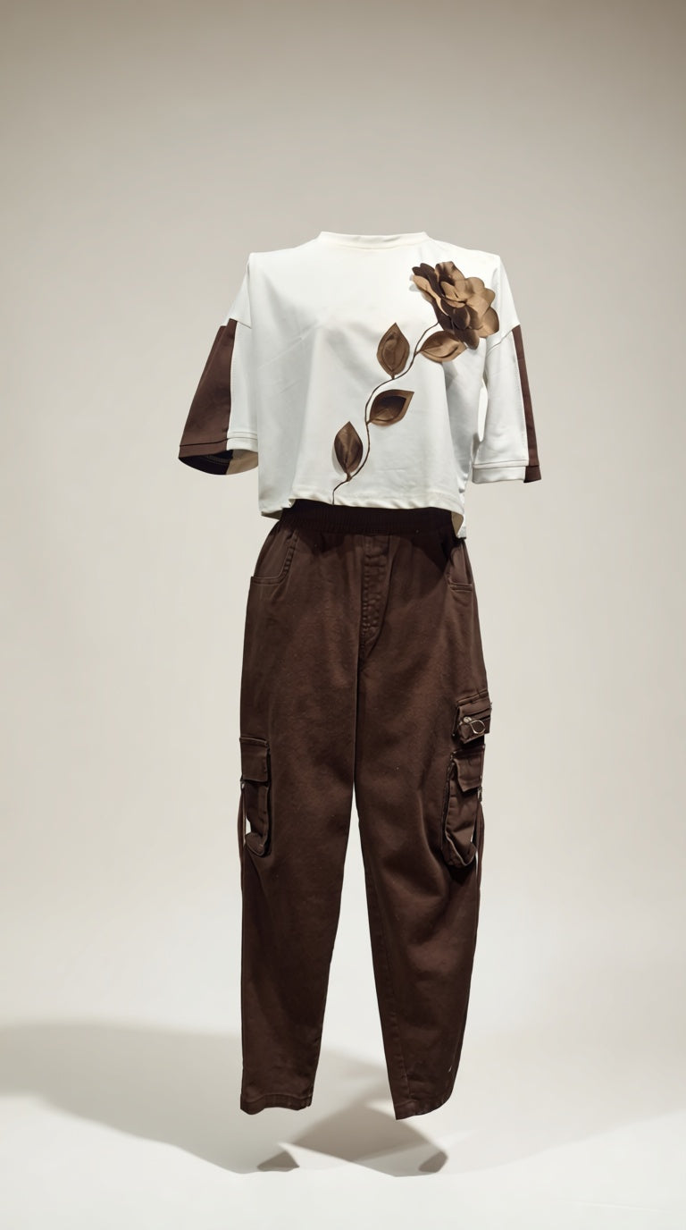 2PCS 9381 Crop cargo Co-ord Set