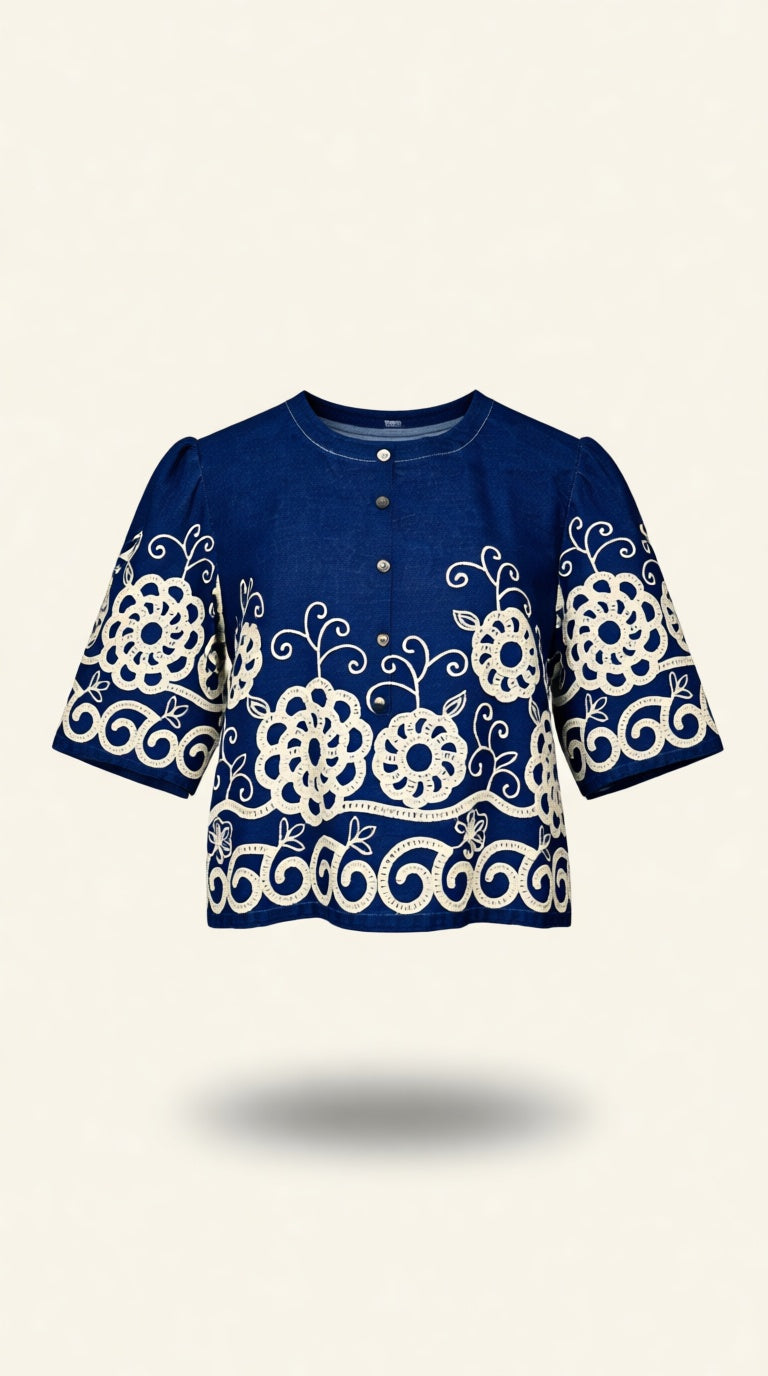 denim emb co ord set